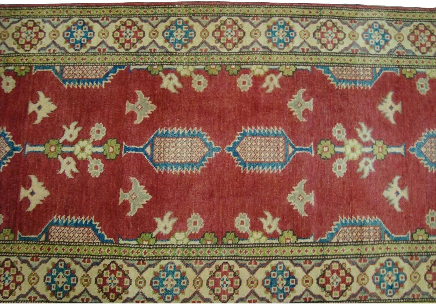 Super Kazak Caucasian Geometric Floral Veg Dyed Hand Knotted Woolen Runner Rug Multicolor Design Rug Carpet Complement Your Home Decor Rectangle (11.1 x 2.9)'