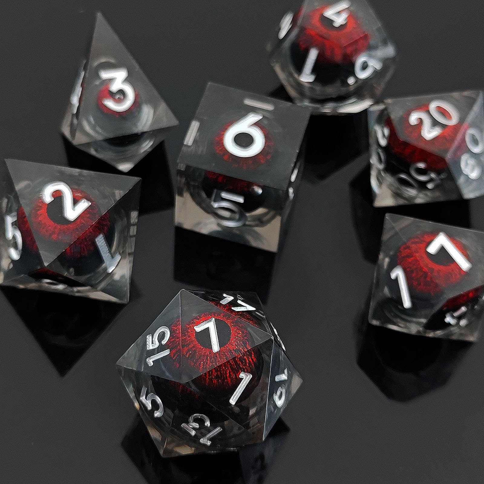 ORUZA 7 PCS Dragon Eye DND Dice Liquid Core D&D Dice Resin Sharp Edge Polyhedral D&D Dice Set for Dungeons and Dragons Role Playing Die D20 D12 D10 D8 D6 D4 D% - Image 2