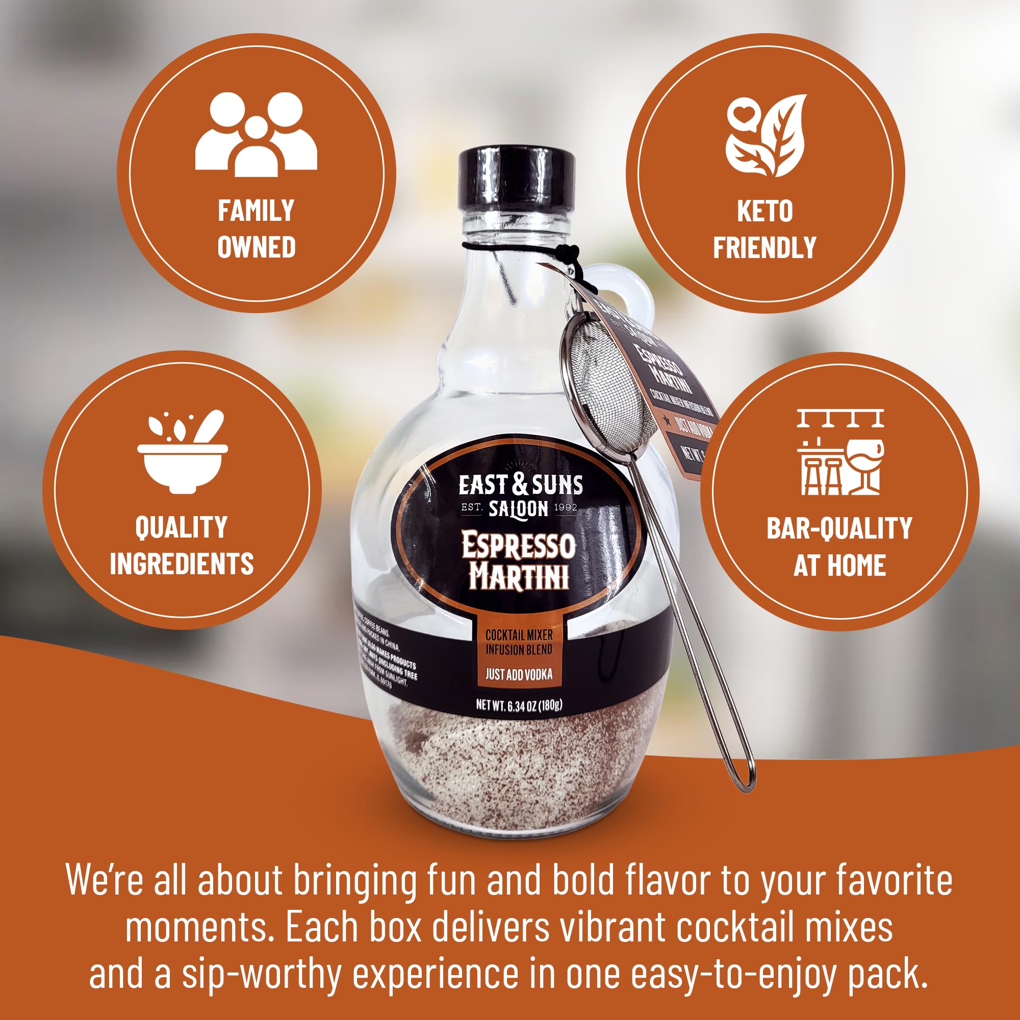 MR Infusion Bottle with Metal Strainer – Cocktail Kit for Espresso Martini, Premium Reusable Cocktail Mixer Bottle for Home Bars and Alcohol Gifts