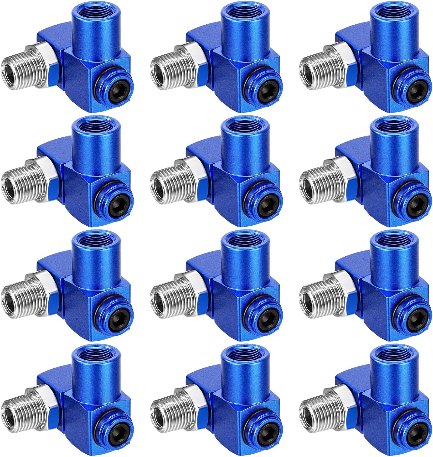 12 Packs 1/4 Inch NPT 360 Degree Swivel Air Hose Connectors, Industrial Air Hose Fittings and Portable Compressor Tool Fittings (Blue)