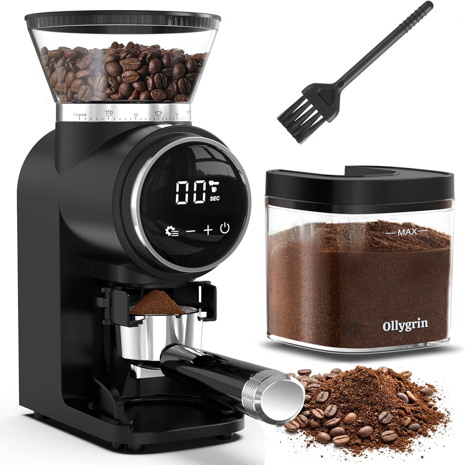 Ollygrin Conical Burr Coffee Grinder Electric, Compact Coffee Grinder for Home Use,Burr Mill Grinder with 30 Precise Grinding Sizes, Touch Panel, Removable Burr & Coffee Container, 2-12 Cups