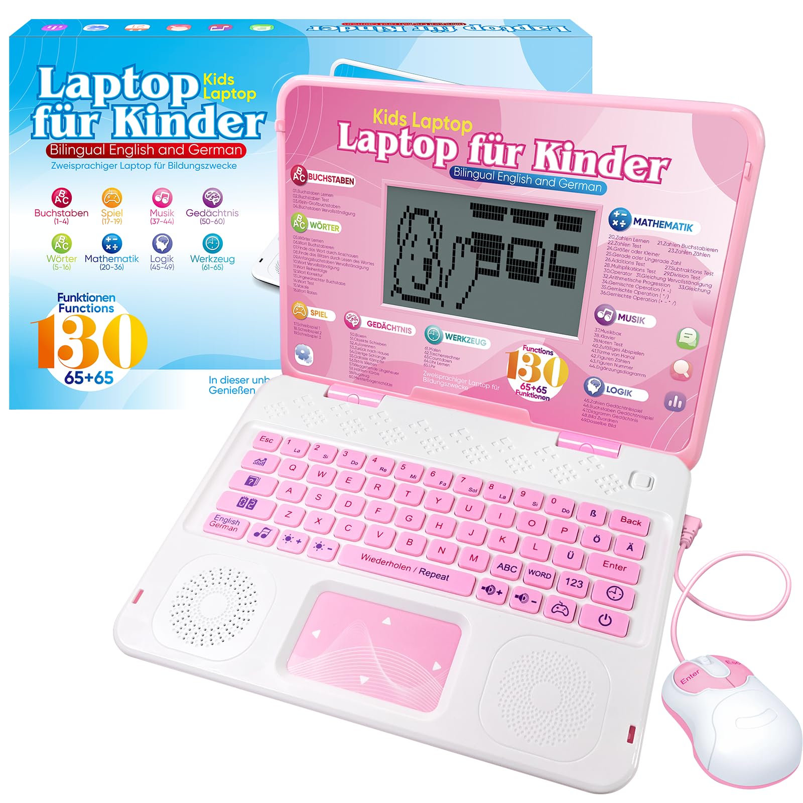 Kinder Laptop - Bilingualer Lerncomputer (DE/EN) mit 9,7x5,2cm Bildschirm für Mathe, Alphabet, Musik & Spiele