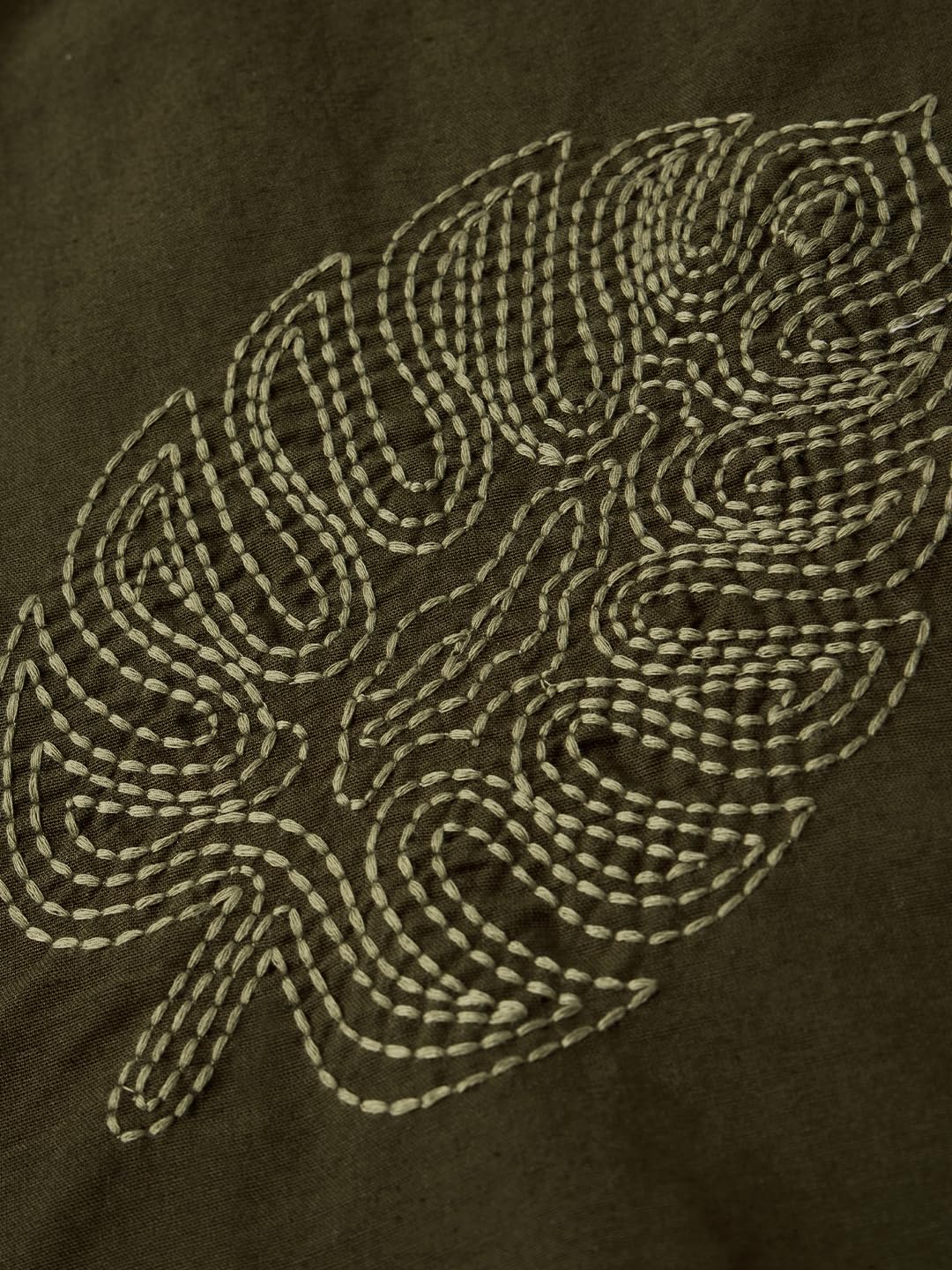 The Souled Store Earthborn - Camicia a maniche lunghe da donna e ragazza, a maniche lunghe, con ricamo verde oliva scuro, in cotone e lino, vestibilità ampia, leggera, per uso quotidiano