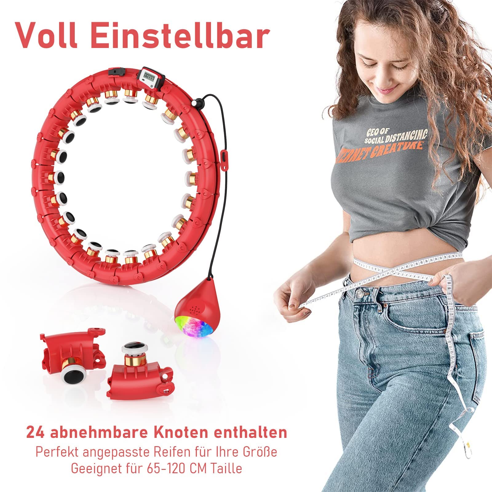 Smart Hula Hoop, Smart Hula Hoop Reifen Erwachsen & Anfänger, Smart Fitness Reifen mit Zähler, 24 Einstellbare Hoola Hoop Reifen für Gewichtsverlust und Fitness