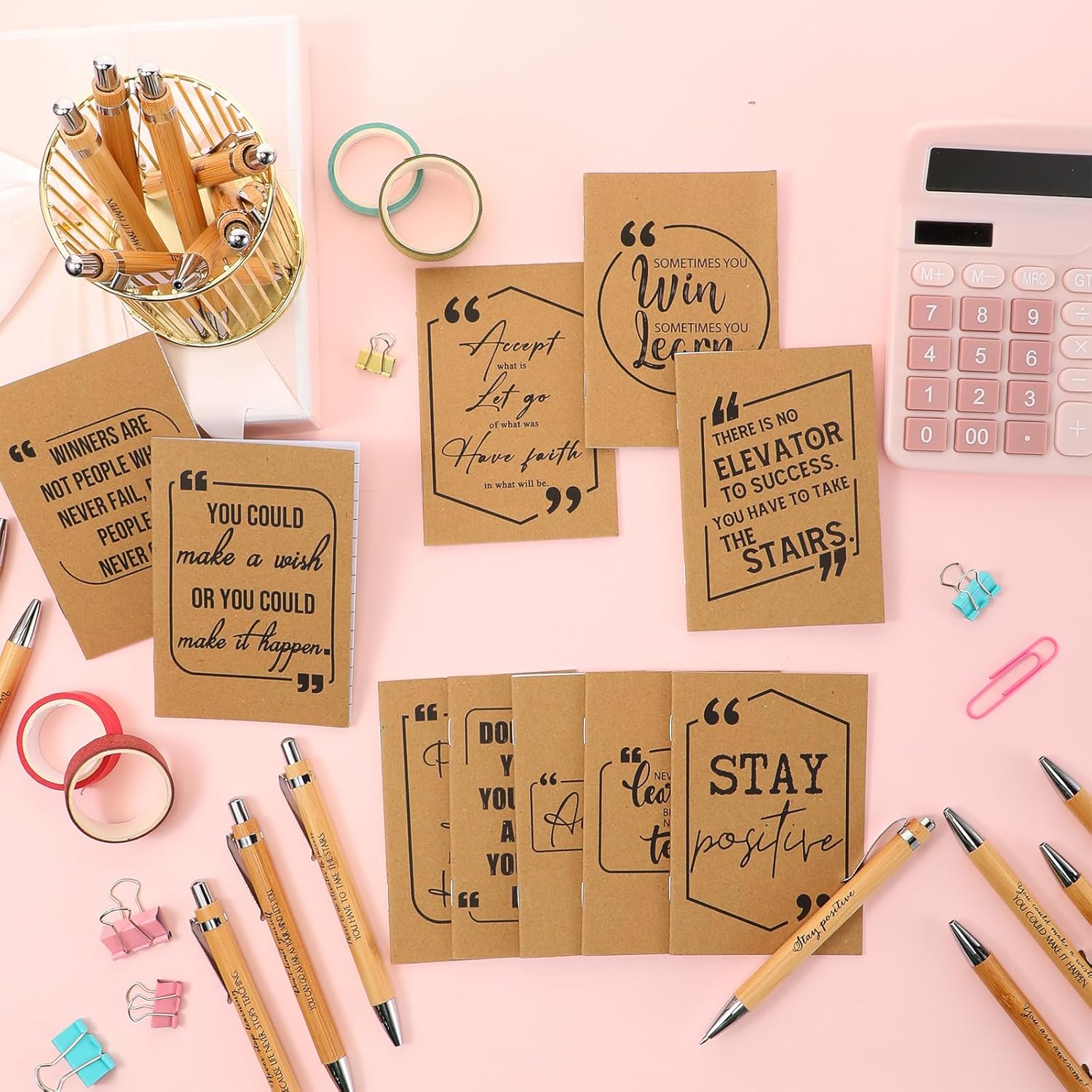 Fulmoon 200 Pcs Employee Appreciation Gifts Bulk Kraft Inspirational Notebook Motivational Bamboo Pen Mini Pocket Notepad for Coworkers Teacher Team Office Staff Women Volunteer Gifts - Image 4