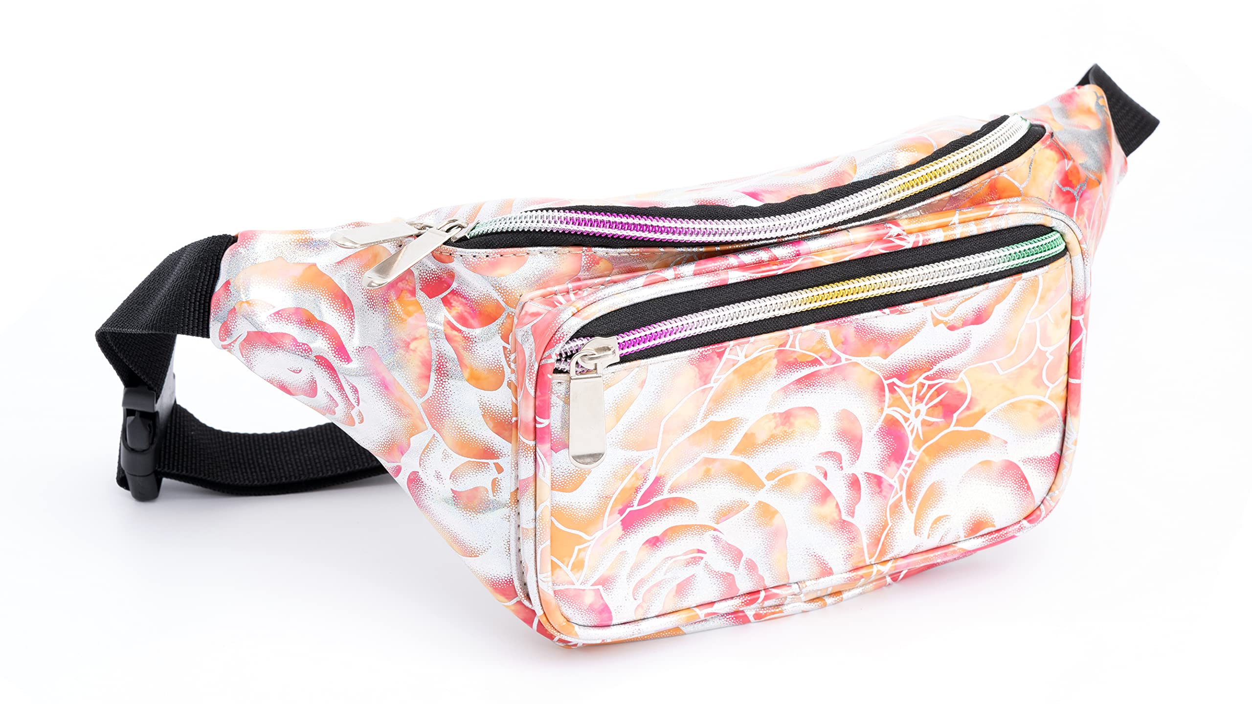 Photo 1 of Holographic Rave Shiny Gradient Rose Red Flowers Fanny Pack - 80s 90s Colthing Accessories Outfits Girls Cute Fashion Waist Bag Belt Bags for the Party,Festival- Gradient Orange Red Flowers
