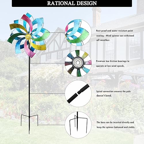 Miniatura 2 de Molinillo de viento de metal para exteriores, escultura de viento adecuada para decorar el patio, jardín o césped