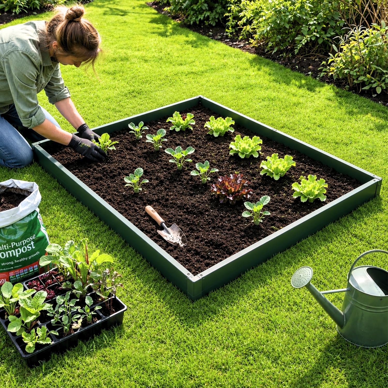 GardenSkill Raised Bed – Large Garden Vegetable Planter Kit for Growing Flowers Herbs Fruit Veg (1m x 1m x 150mm high, Green)
