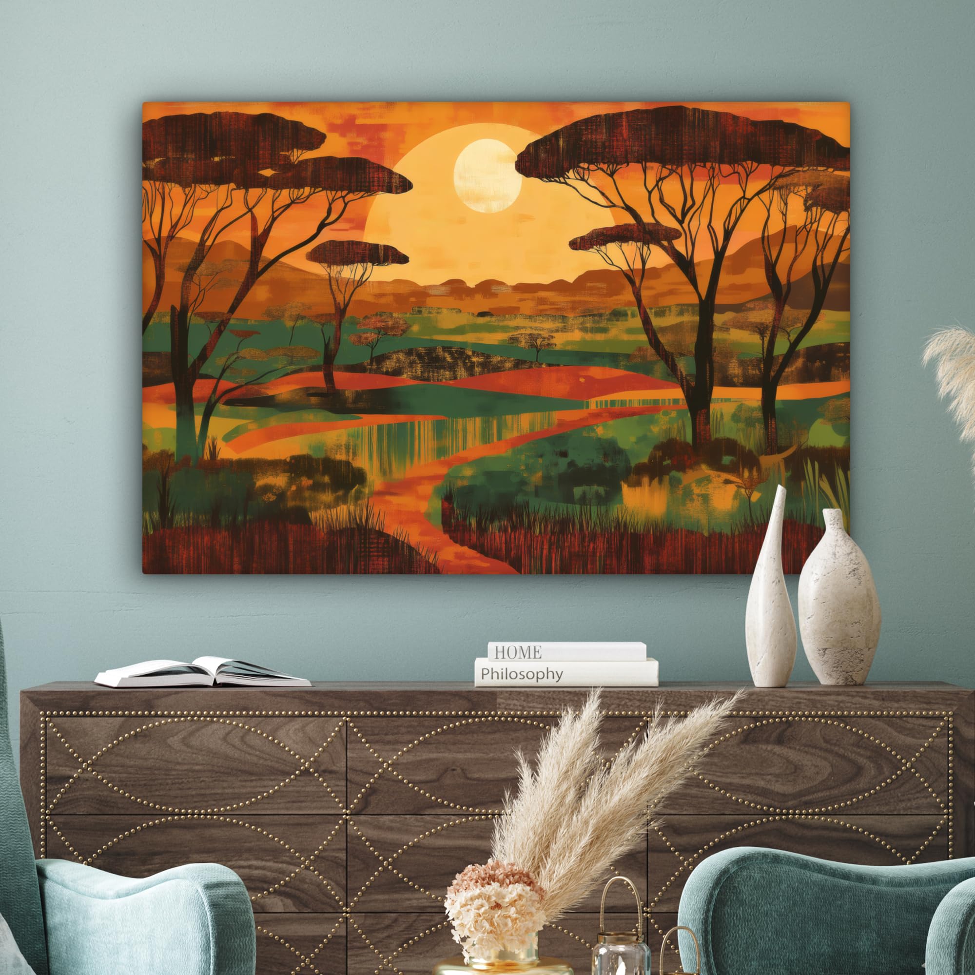 MuchoWow© Impression sur Toile Decoration Murale Peinture 120x80 cm Tableaux Art Décoratif Muraux Décoration Chambre Paysage - Africain - Soleil