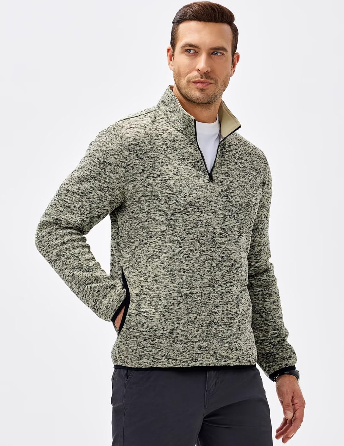 2025 Quarter Zip Warm Fleece Sweater Pullover Fall Winter Thermal Casual Golf Sweaters with Pockets - Image 3