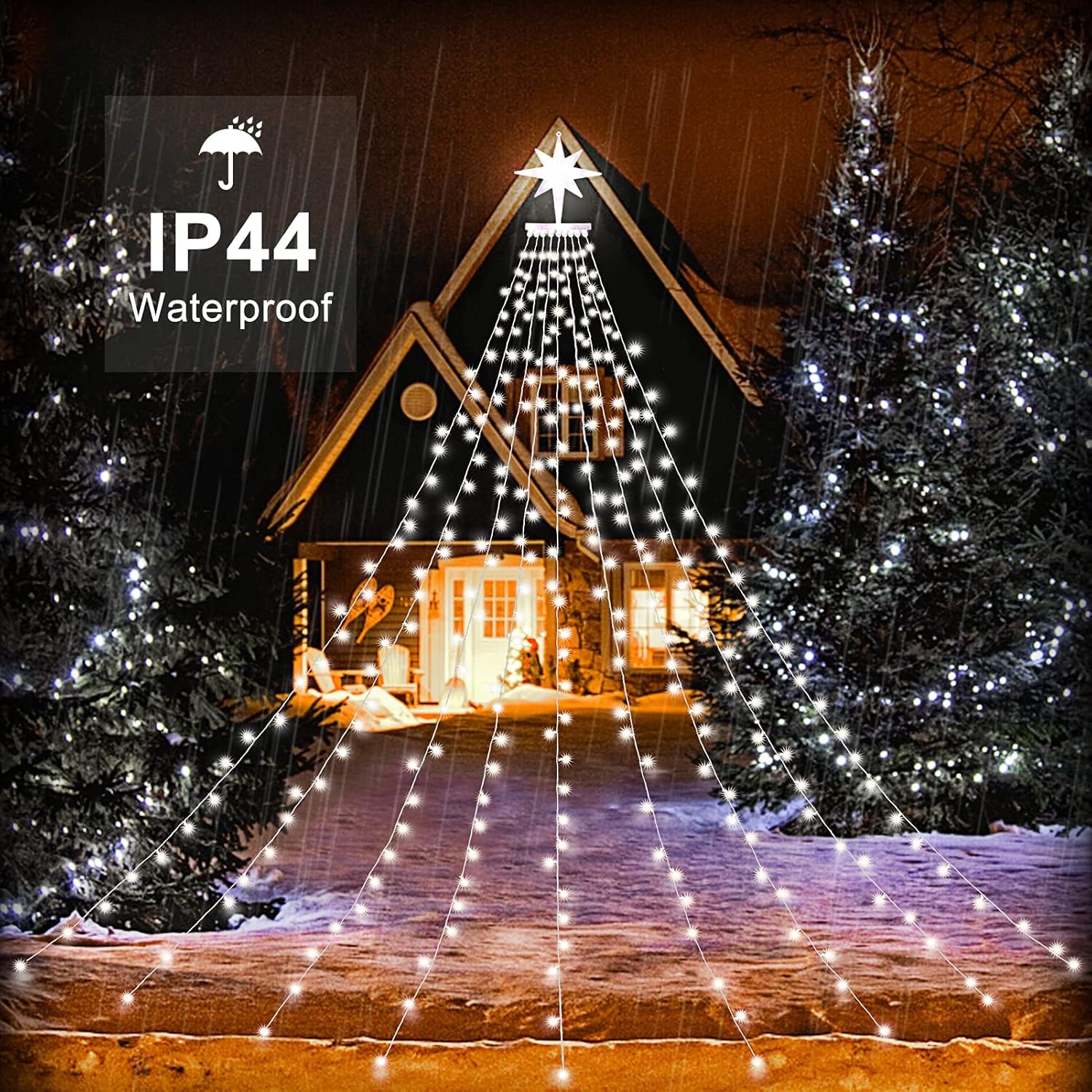 Christmas Star Decoration Lights, Outdoor String Lights, 320 LED 16.4Ft Christmas Tree Toppers String Lights [8 Modes& Waterproof] for New Year, Holiday. Birthday (White)