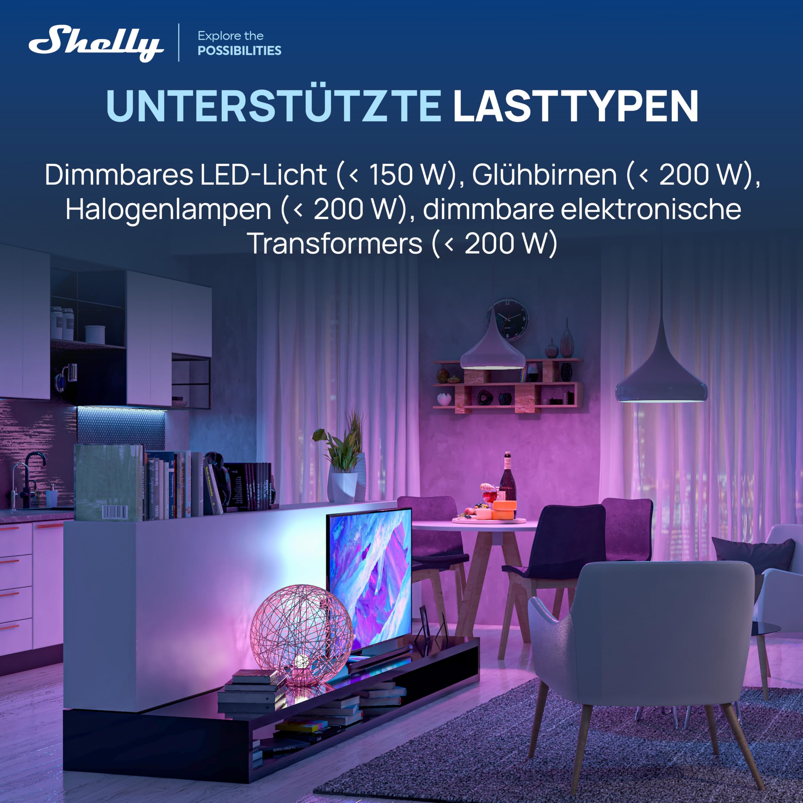 Shelly Dimmer Gen4 - WLAN Smart Dimmer, Matter-Zertifiziert, Dimmbare Lichter, Zigbee Lichtschalter, LED-Streifen, Zeitschaltuhr, Kein Neutralleiter, Kein Hub Еrforderlich, Alexa, Google & HomeKit