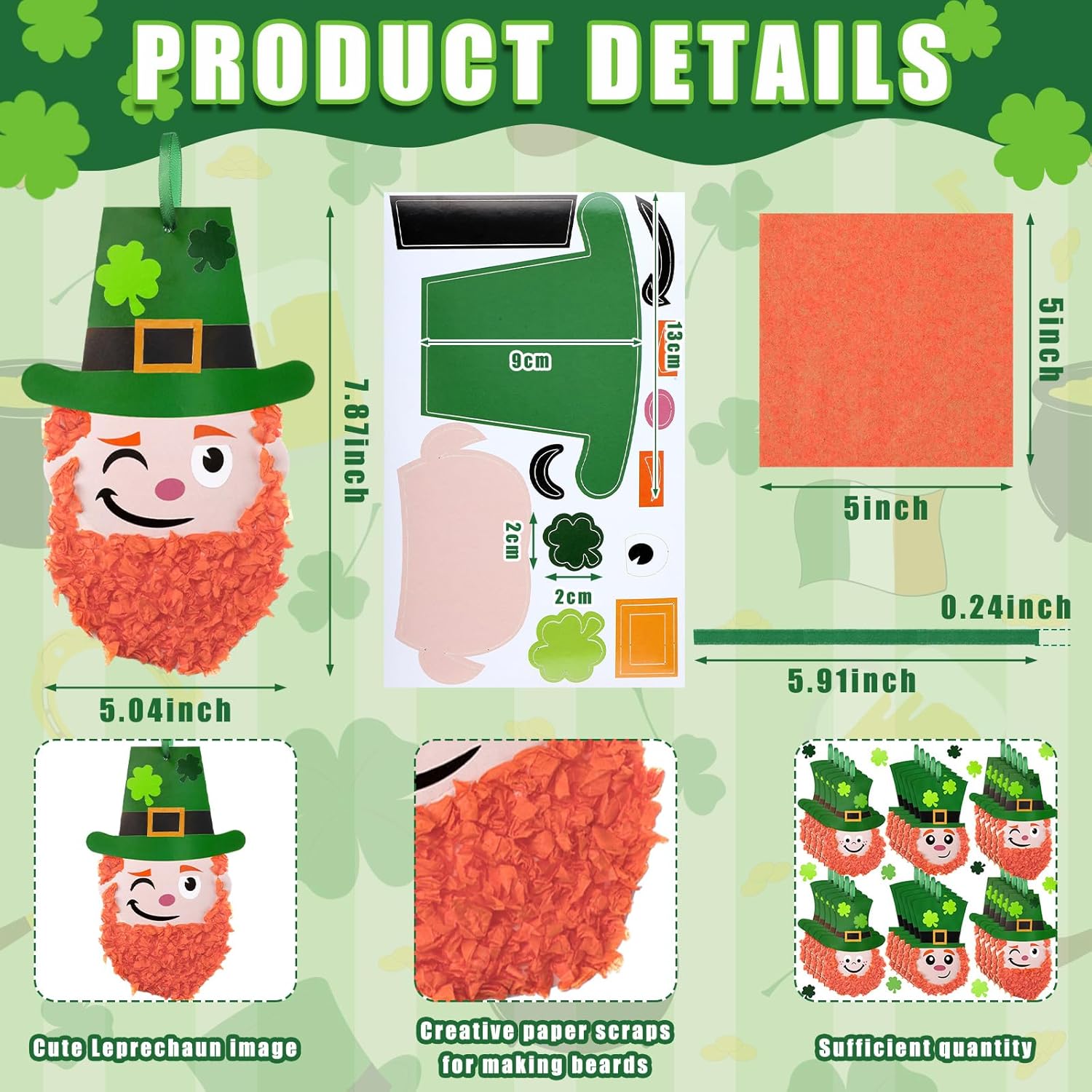 Skyygemm 30 Sets St. Patrick's Day Craft Kits Leprechaun Crinkle Tissue Shamrock Sign Irish Hanging Ornament Crafts for Kids DIY Classroom Home Fun Activities Decoration, 3 Styles