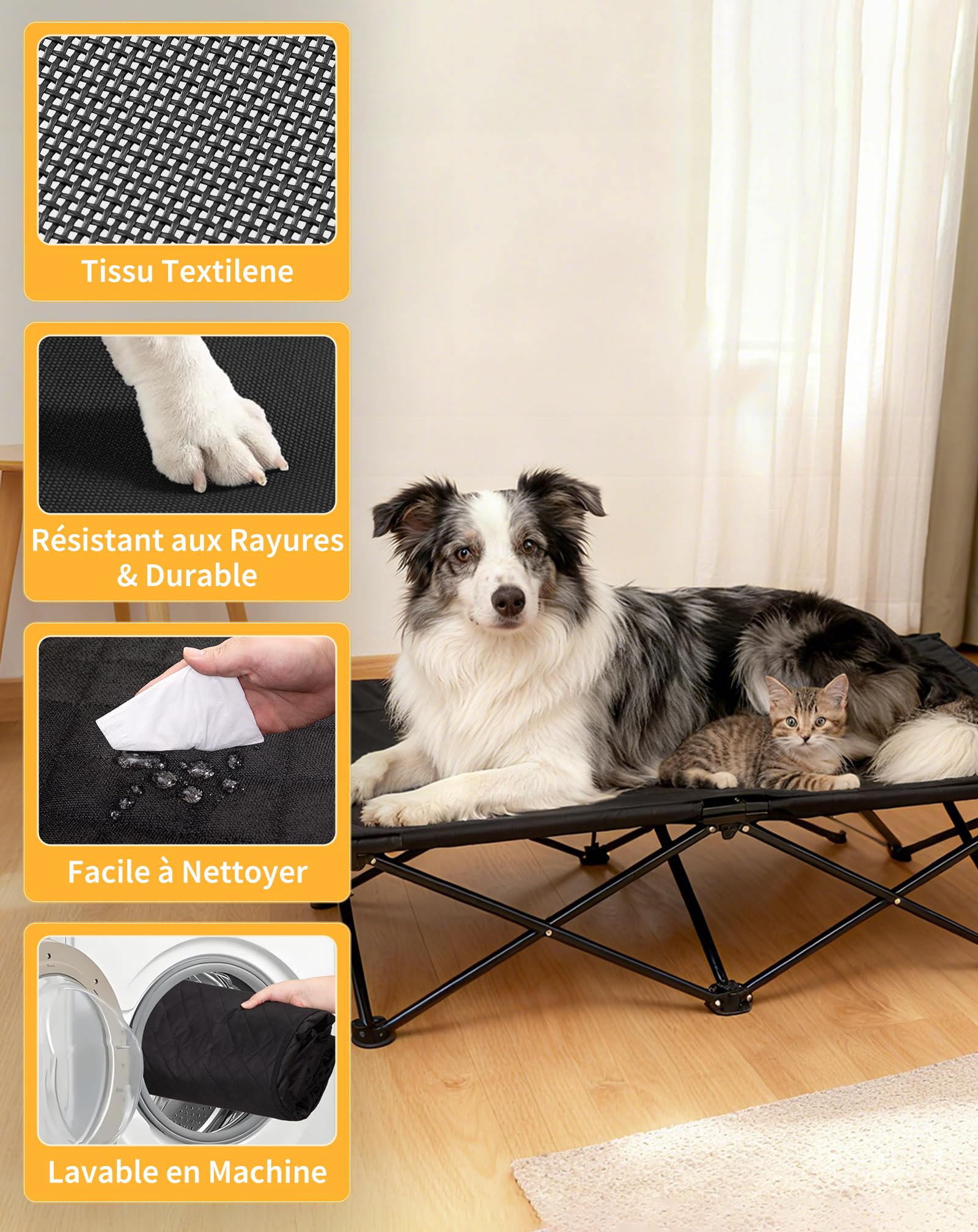 KingCamp Lit Surélevé Pliable pour Grand Chien, Taille L, jusqu'à 70 kg | Lit pour Chien avec Maille Respirante,Tapis d'Hiver, Surélevé 30cm, Cadre en Acier Q195, pour Intérieur&Extérieur