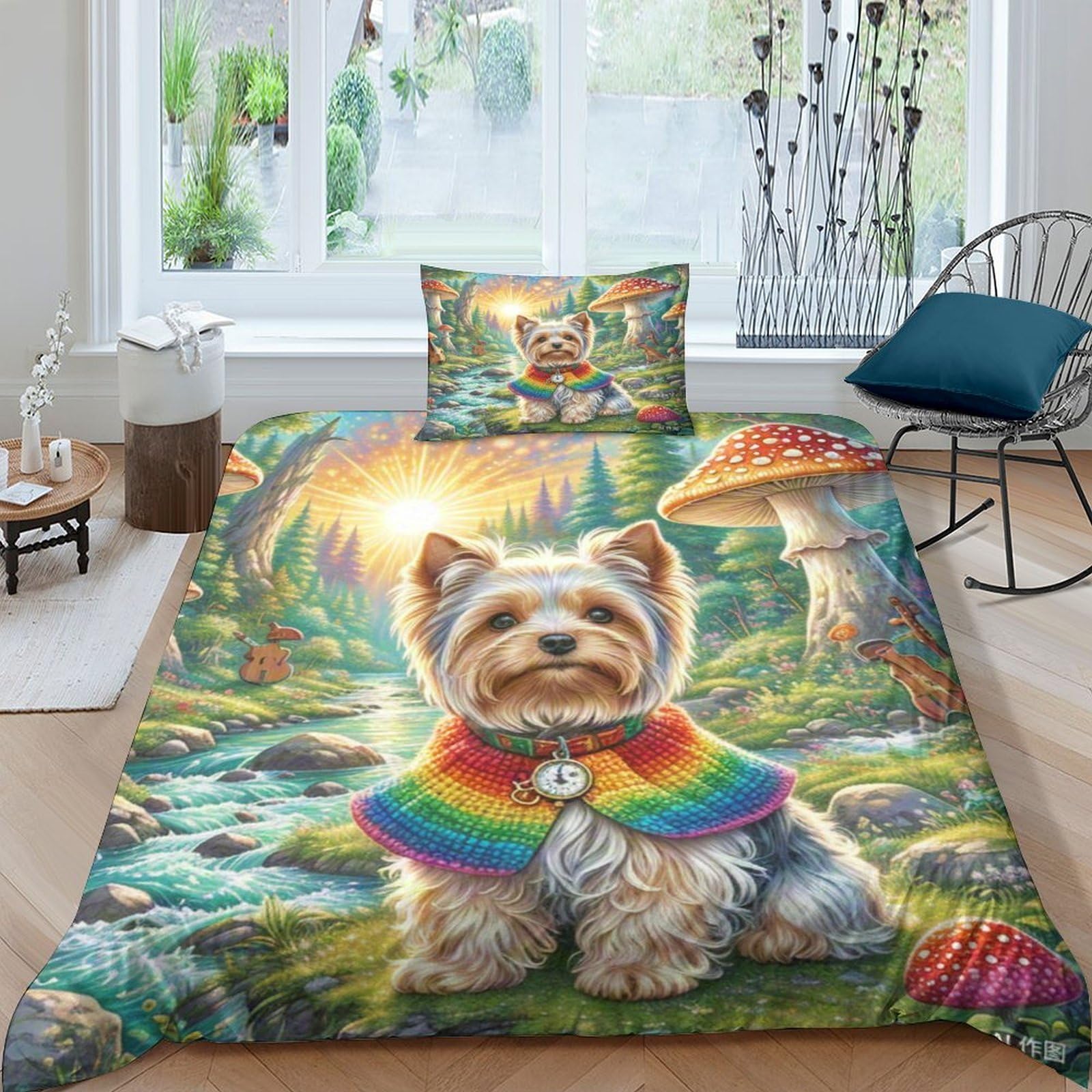 Housse de couette Yorkshire 3D microfibre douce sans pli pour lit 1 personne