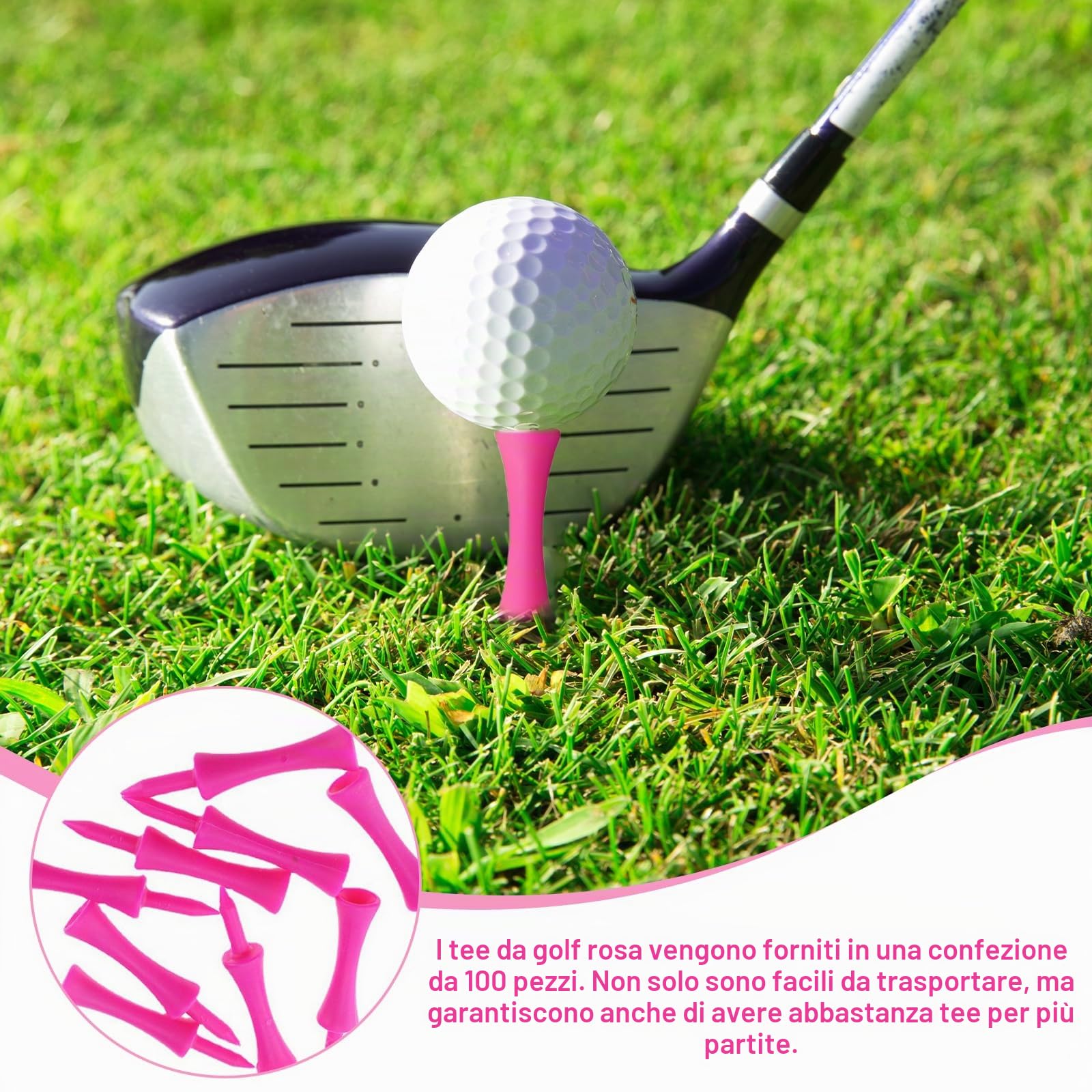 100 tè da golf in plastica, 57 mm, in plastica rosa, ben visibili, colori vivaci, resistenti e portatili per golfisti per esercitare, indistruttibili tè da golf in plastica