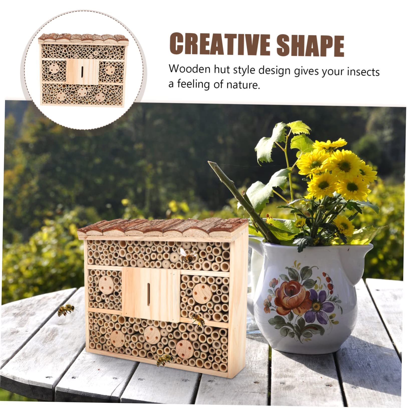 Casetta per Insetti in Legno Beige per Api e Dorifore, Casa di Legno da Giardino, Attira Insetti e Favorisce L’Ecosistema del Giardino