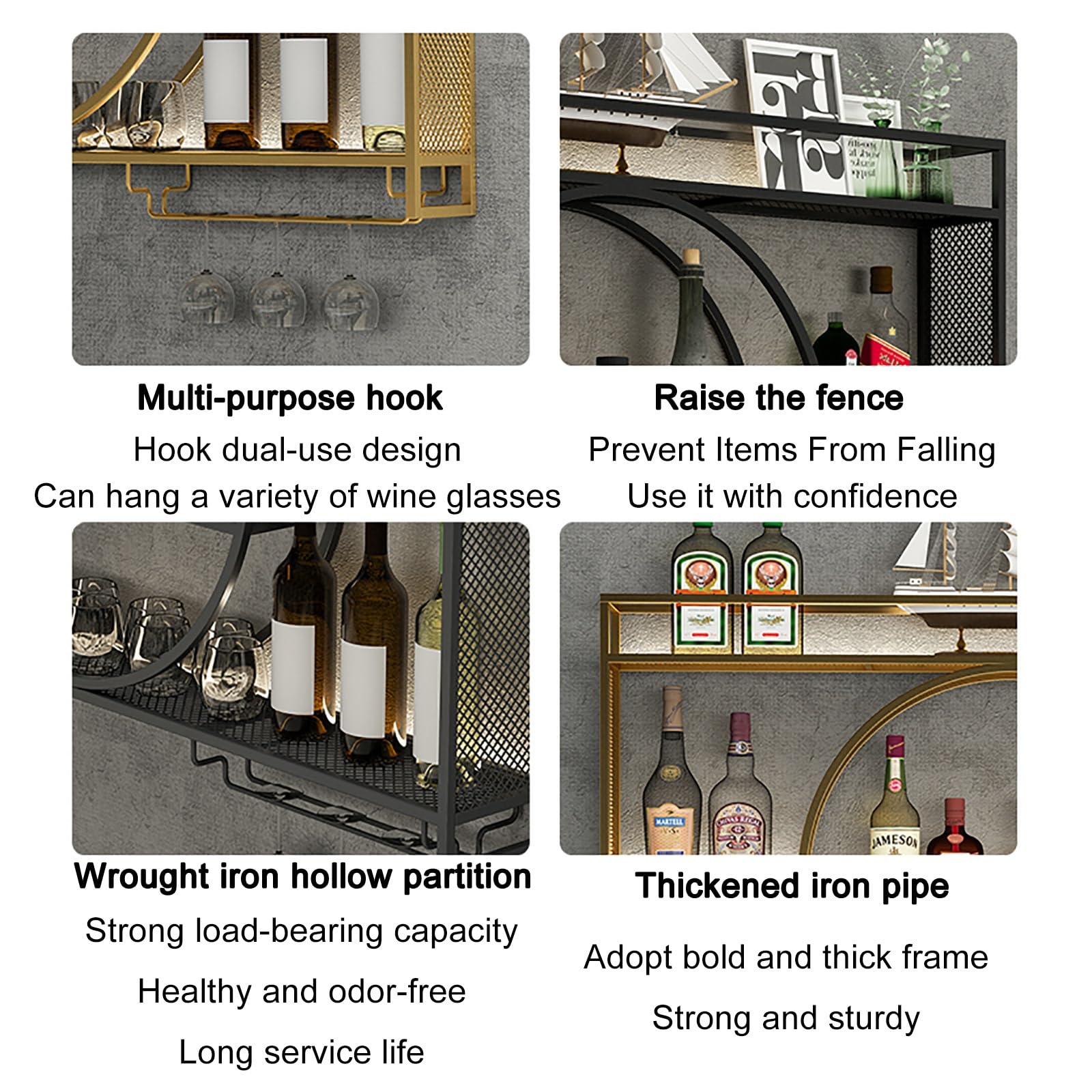 Botellero De Pared Industrial Con Soportes Para Vasos Vapor,mueble Botellero,botellero Pared,Enfriador Vino Montado En La Pared,soporte Botellas Metal, Multifuncional, Parte Vino, Comedor, Cocina ( Co