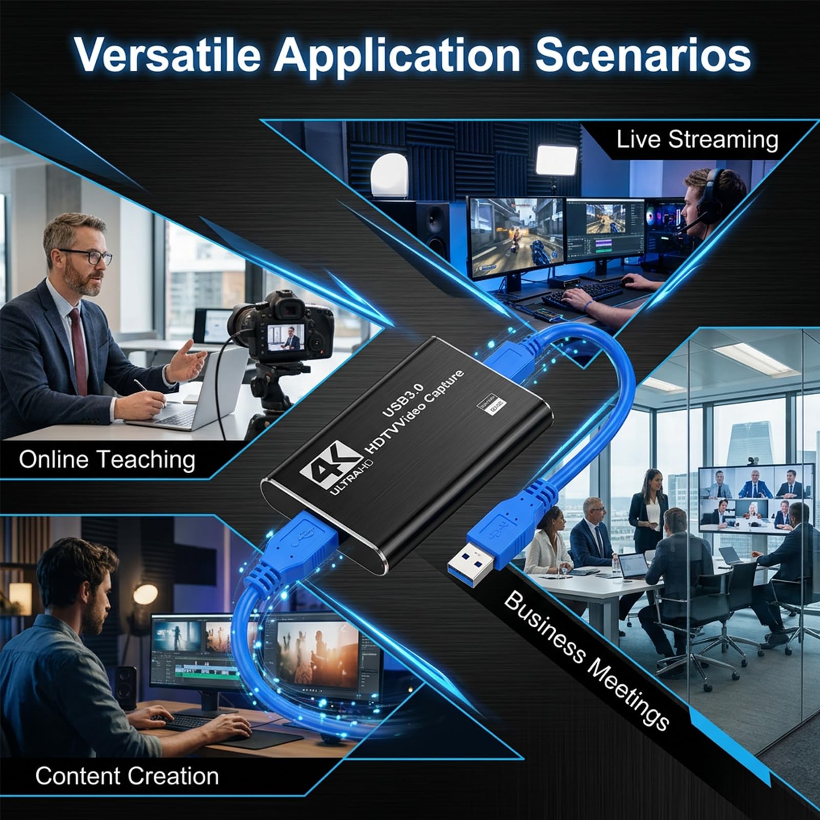 4K 60Hz Capture Card for Streaming, HDMI Video Capture Card with USB 3.0, Game Capture Card Compatible with Series X S Switch PC iOS Devices, Video Recording for OBS Streamlabs XSplit Low Latency Chip — view 6
