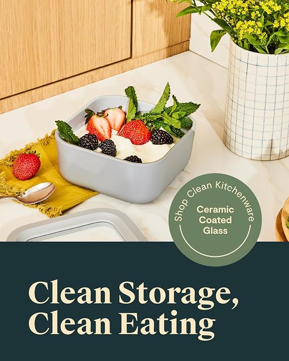 Caraway Glass Food Storage - 4.4 Cup Glass Container - Ceramic Coated Food Container - Non Toxic, Non Stick Lunch Box Container with Lids. Dishwasher, Oven, Microwave Safe - Sage