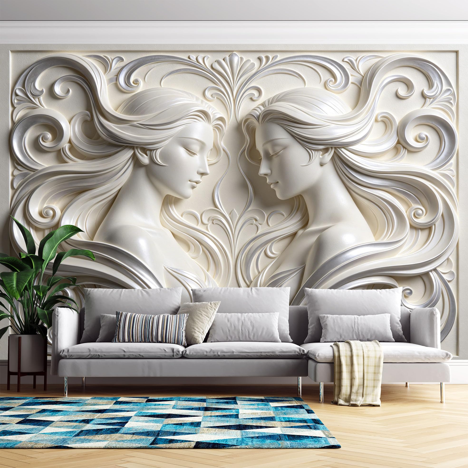 Papier peint autocollant 3D Gémeaux intissé blanc personnalisable
