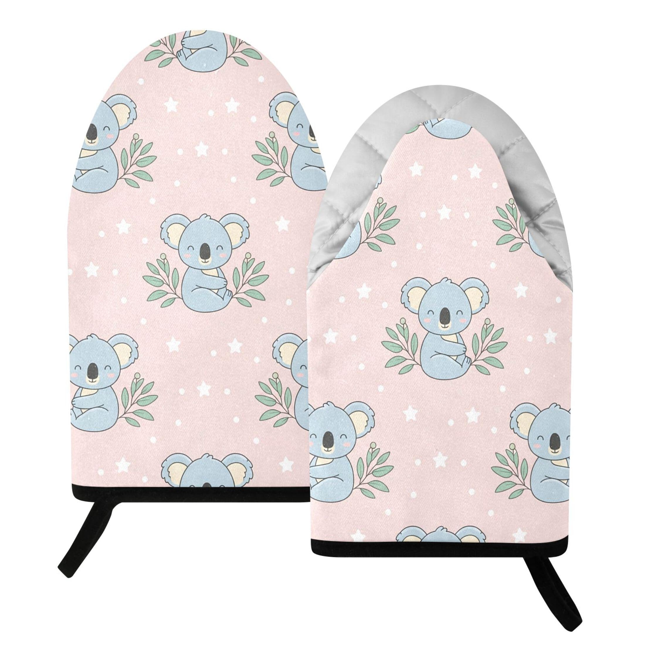 Kutsu Koala Oven Mitts for Kitchen, Heat Resistant Cotton Oven Gloves for BBQ Baking Cooking, Breathable Kitchen Essentials, 2 pcs
