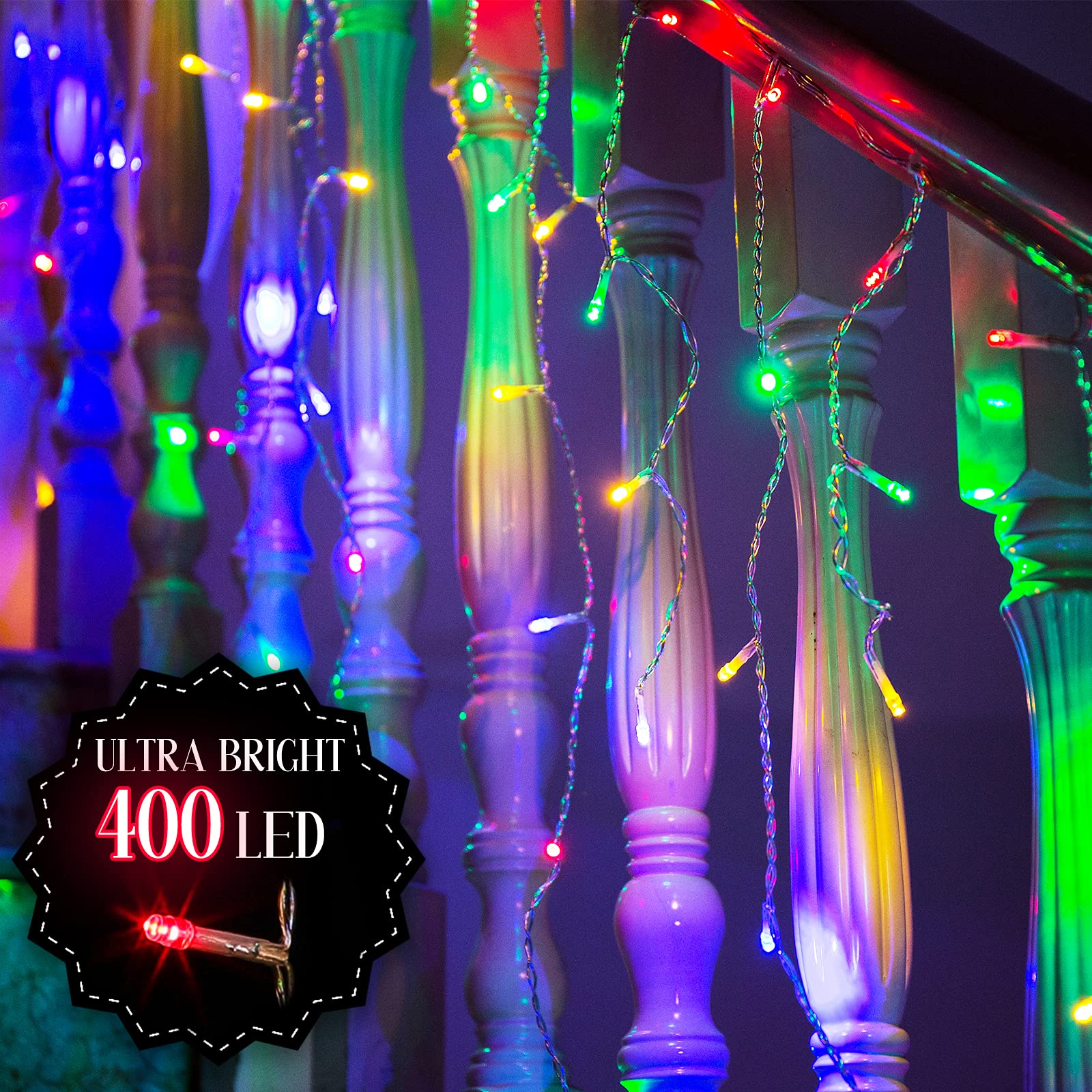 Amazon.com: Areker 聖誕冰柱燈戶外400 LED 冰柱多色燈戶外可延長8 種模式附計時器冰柱燈防水33 英尺(約10.1  公尺)適用於庭院