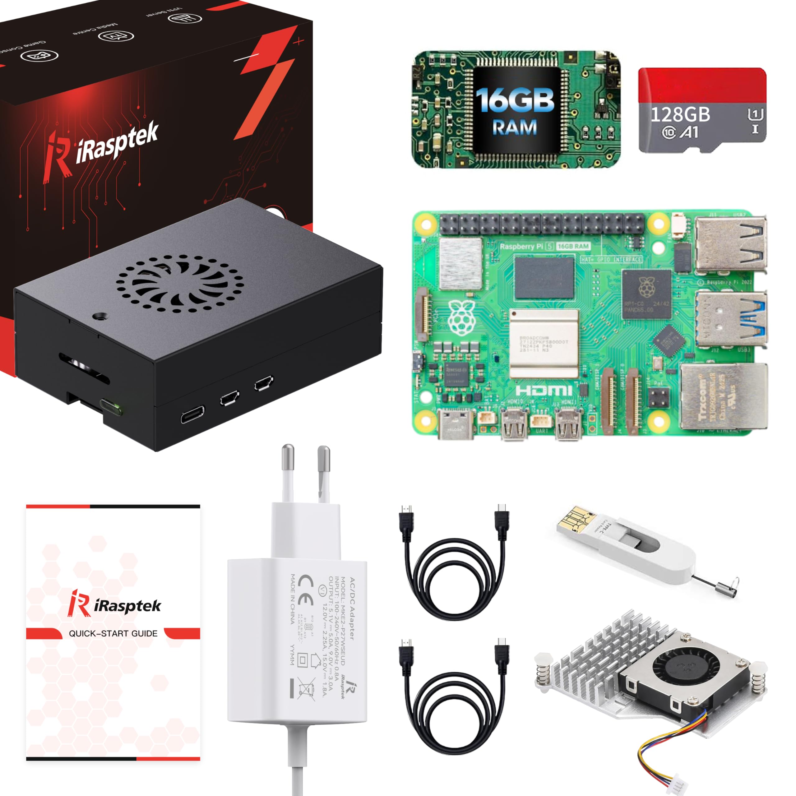 iRasptek Starter Kit for Raspberry Pi 5 16GB - 128GB Edition von OS-Bookworm vorinstalliert (Aluminium Gehäuse) - 2