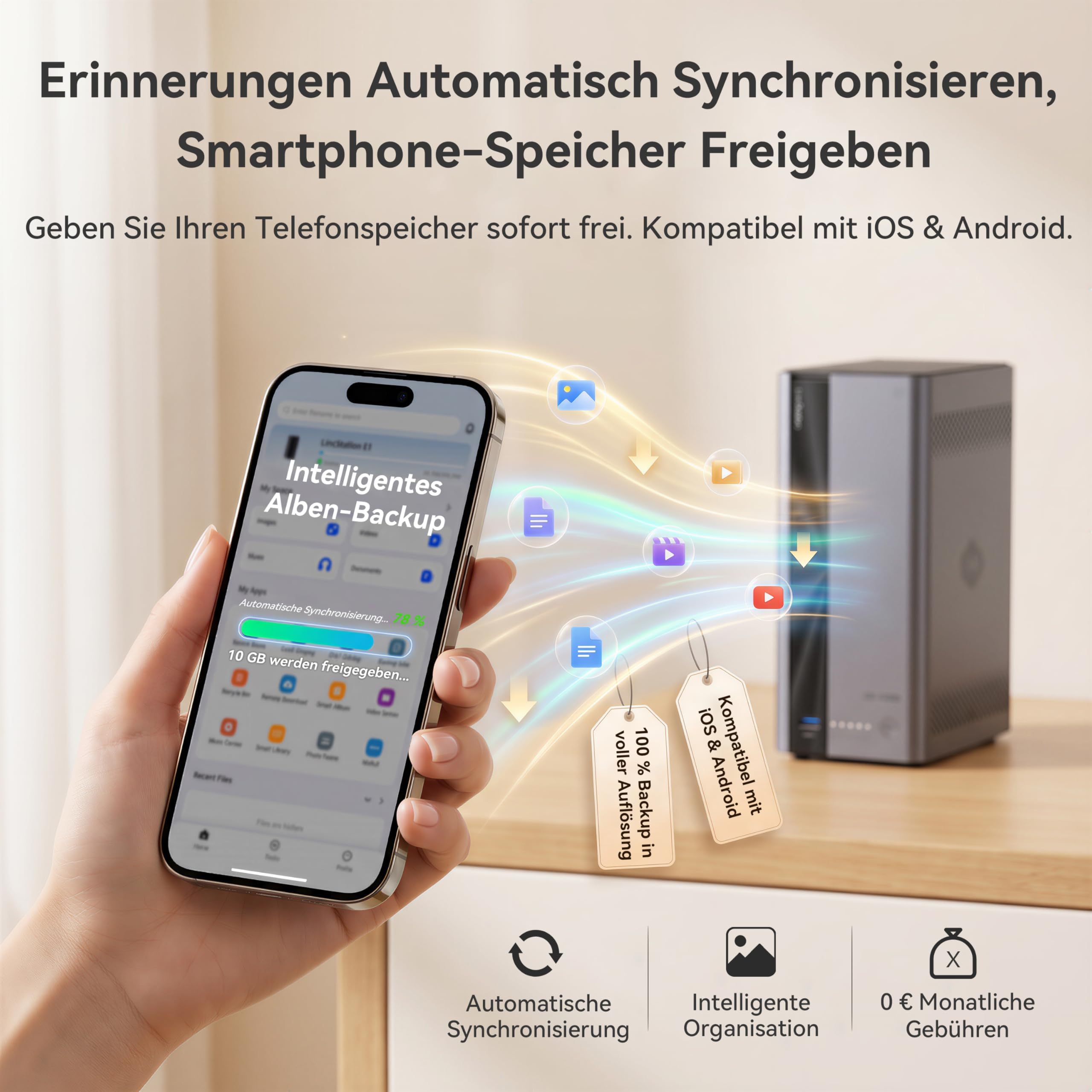 LincStation E1 4-Bay NAS Speicher, 4GB RAM, 64GB eMMC, 2.5GbE Port, Quad-Core, HDMI 2.0 für 4K Mediaserver, Unterstützt NVMe SSD & SATA HDD bis zu 76TB, für iOS/Android/Windows (Ohne Festplatten)