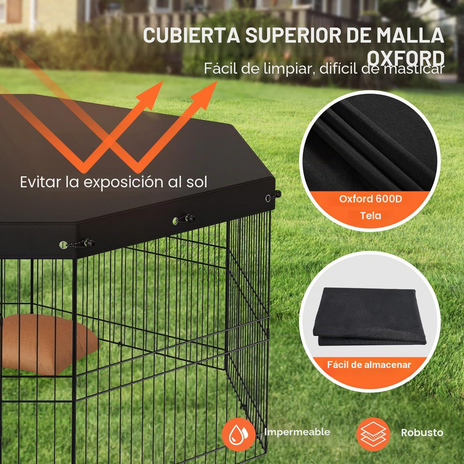VEVOR Valla para Perros de 61x61 cm, Parque para Perros, Conejos, Gatos, con Valla de Cubierta Superior para Mascotas Pequeñas y Medianas, 8 Paneles de Malla Metálica Plegables para Camping, Viaje