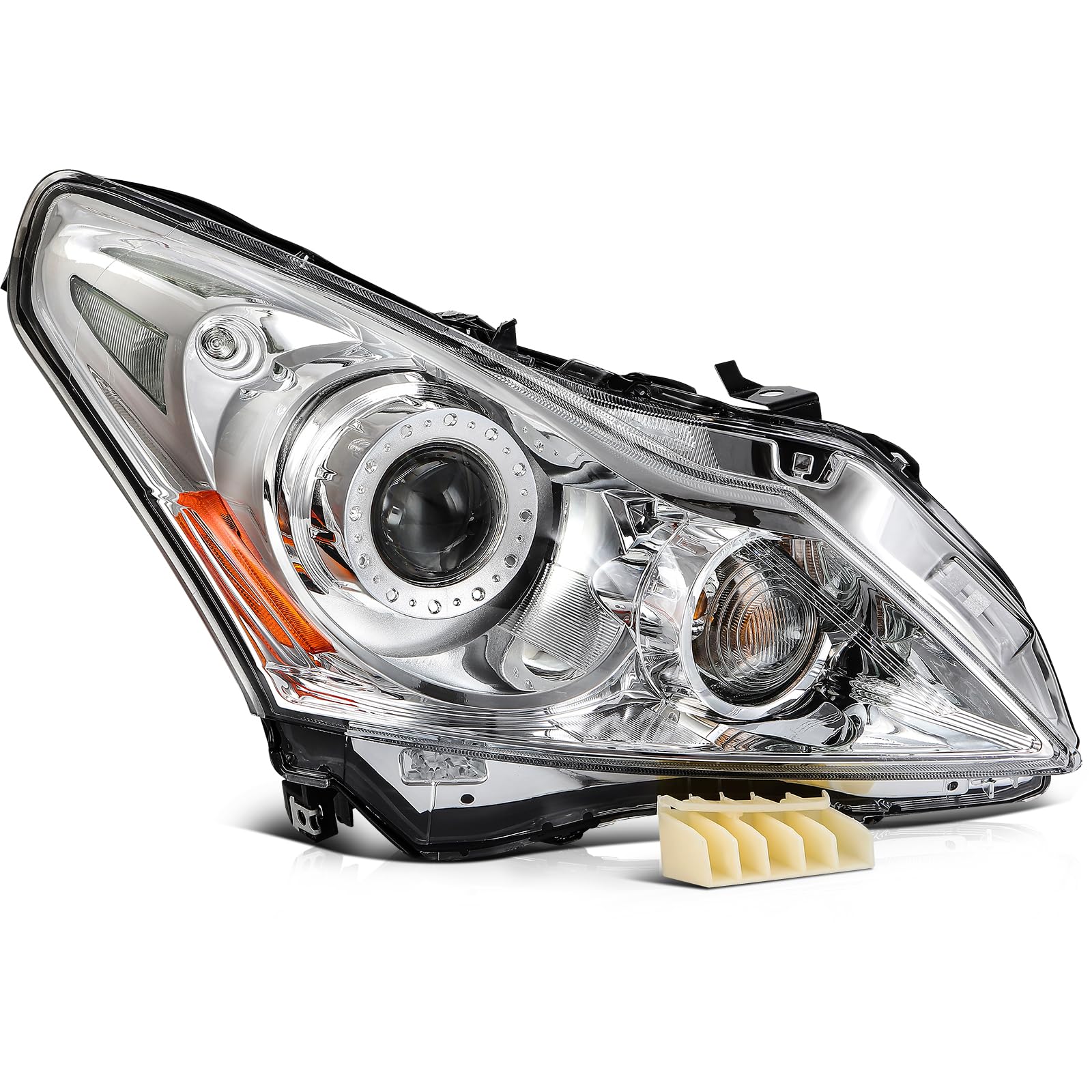 - Headlight assembly Fit 2010-2013 Infiniti G37 / 11-12 G25 4-Door Sedan Titanium Clear Chrome Housing Clear Lens Passenger Side 260101NM1D IN2503159