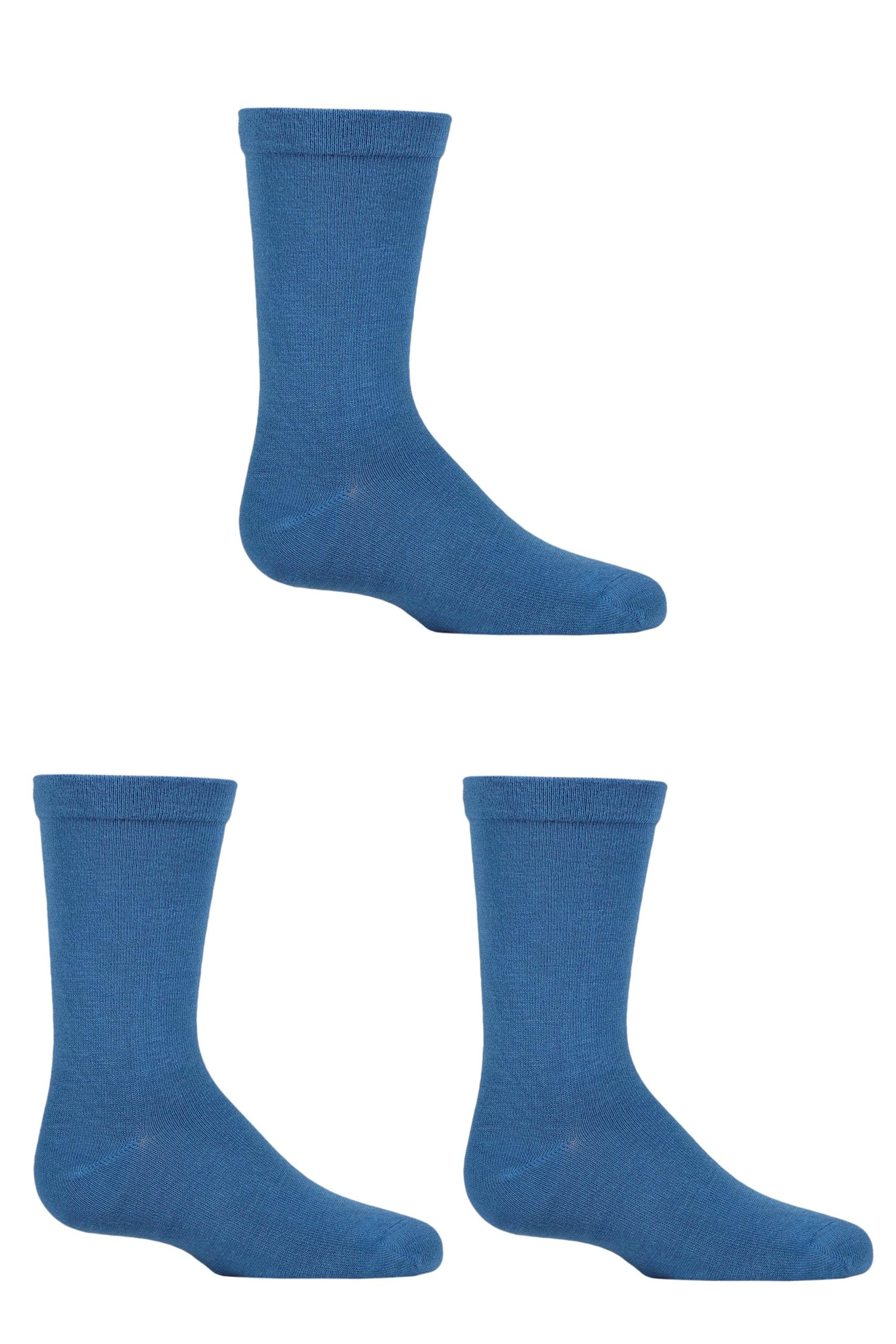 Sockshop Boys Denim And Girls 3 Pair Plain Bamboo Socks With Comfort Cuff And Handlinked Toes - 12.5-3.5 (8-12 Years)