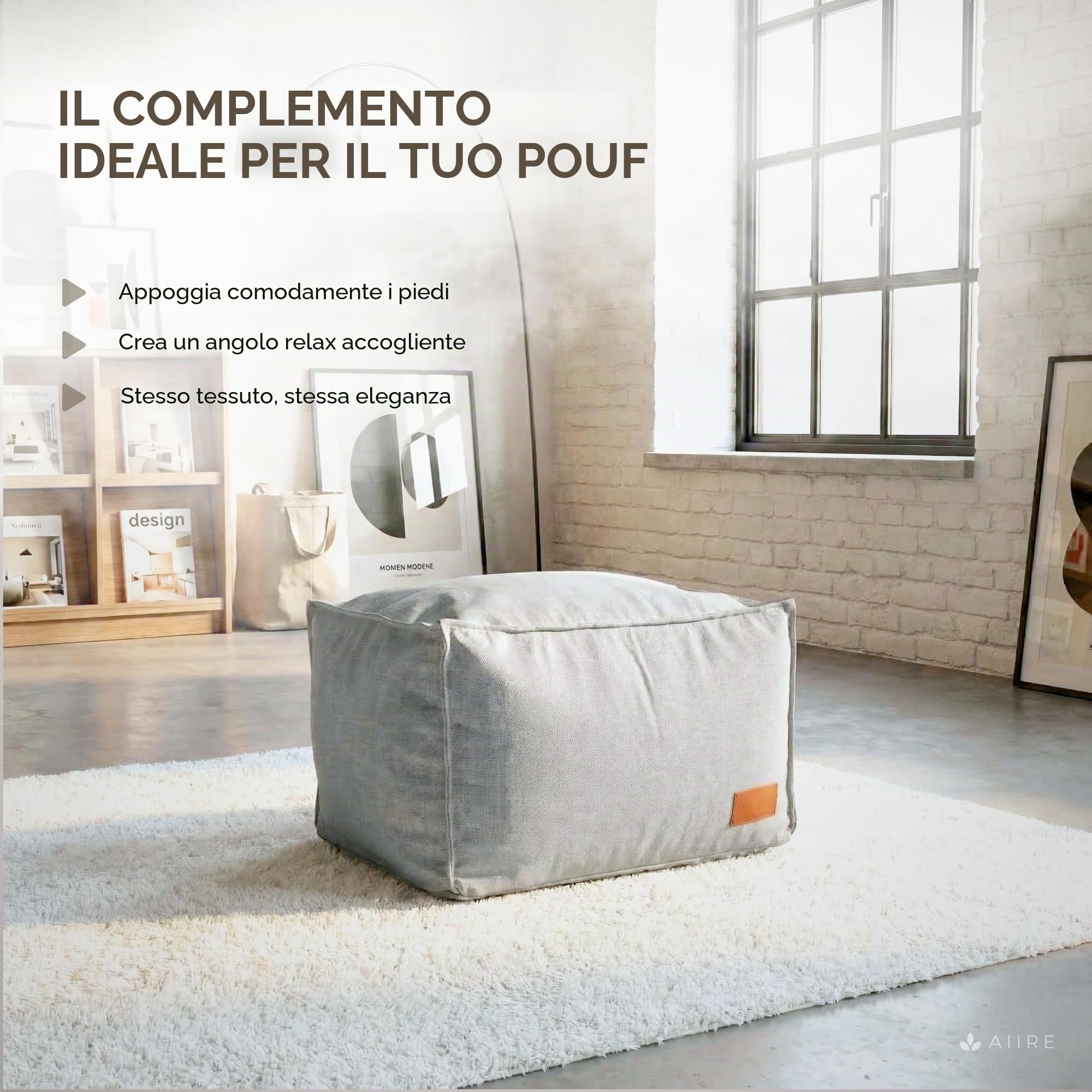 Aiire Pouf Poggiapiedi Divano Moderno - Sgabello Basso di Tessuto Rettangolare Imbottito per la Camera da Letto - Puff o Puffo Poggia Piedi Ergonomico Grigio Chiaro