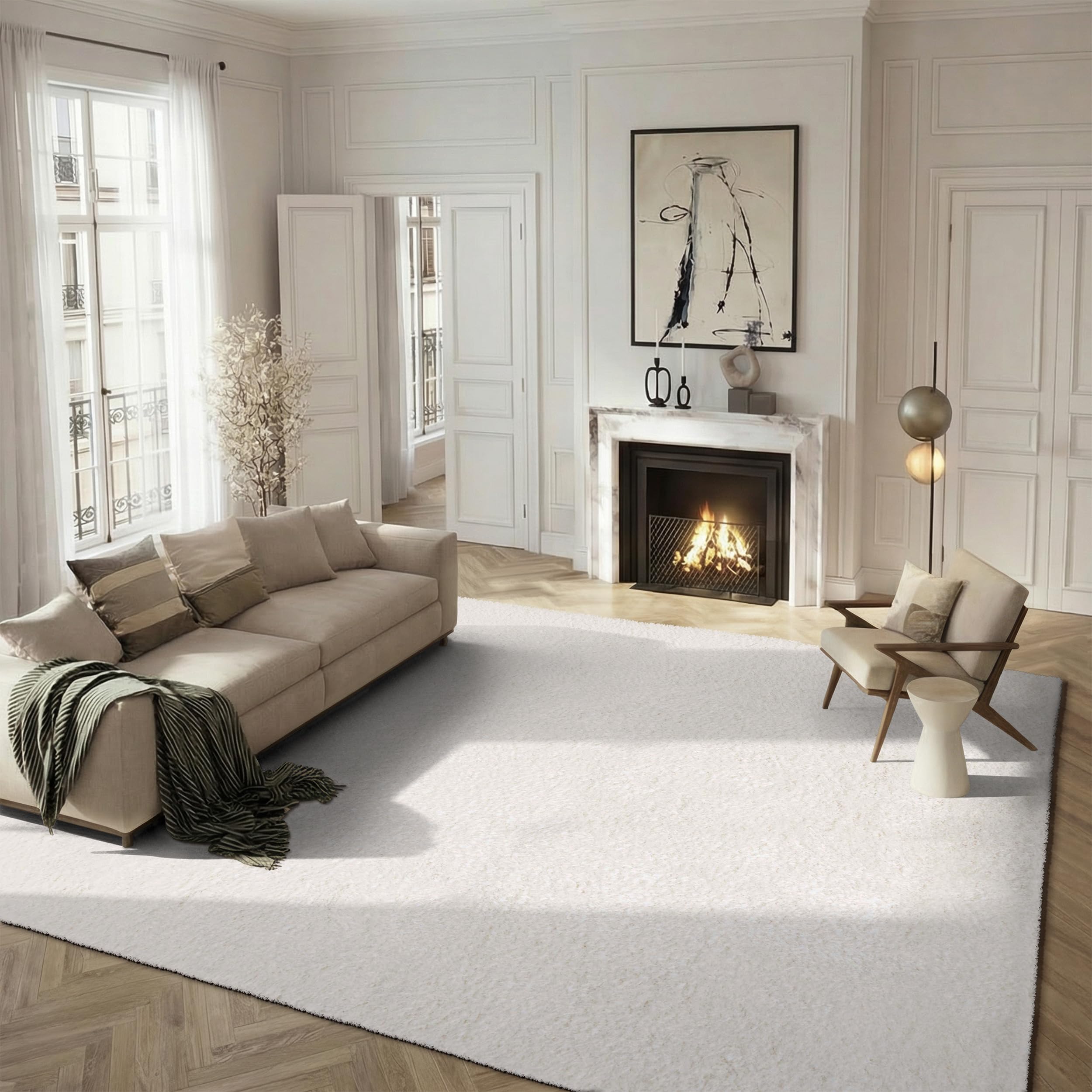 SAFAVIEH Area Rug 8x10 - Luxe Shag Collection - Large - Ivory, Handmade, Ultra Plush Thick Pile, Ideal for Living Room, Bedroom, Dining Space (SGX160A