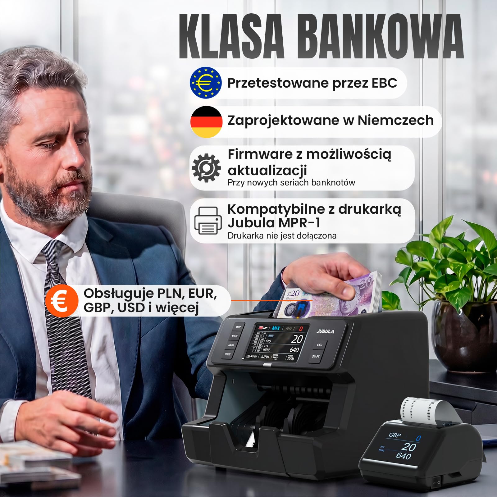 MV-400 liczarka banknotów 1CIS z ekranem dotykowym | bezpieczna | dokładna | błyskawicznie | liczenie mieszanych nominałów, wykrywanie fałszywych banknotów testowane przez EBC