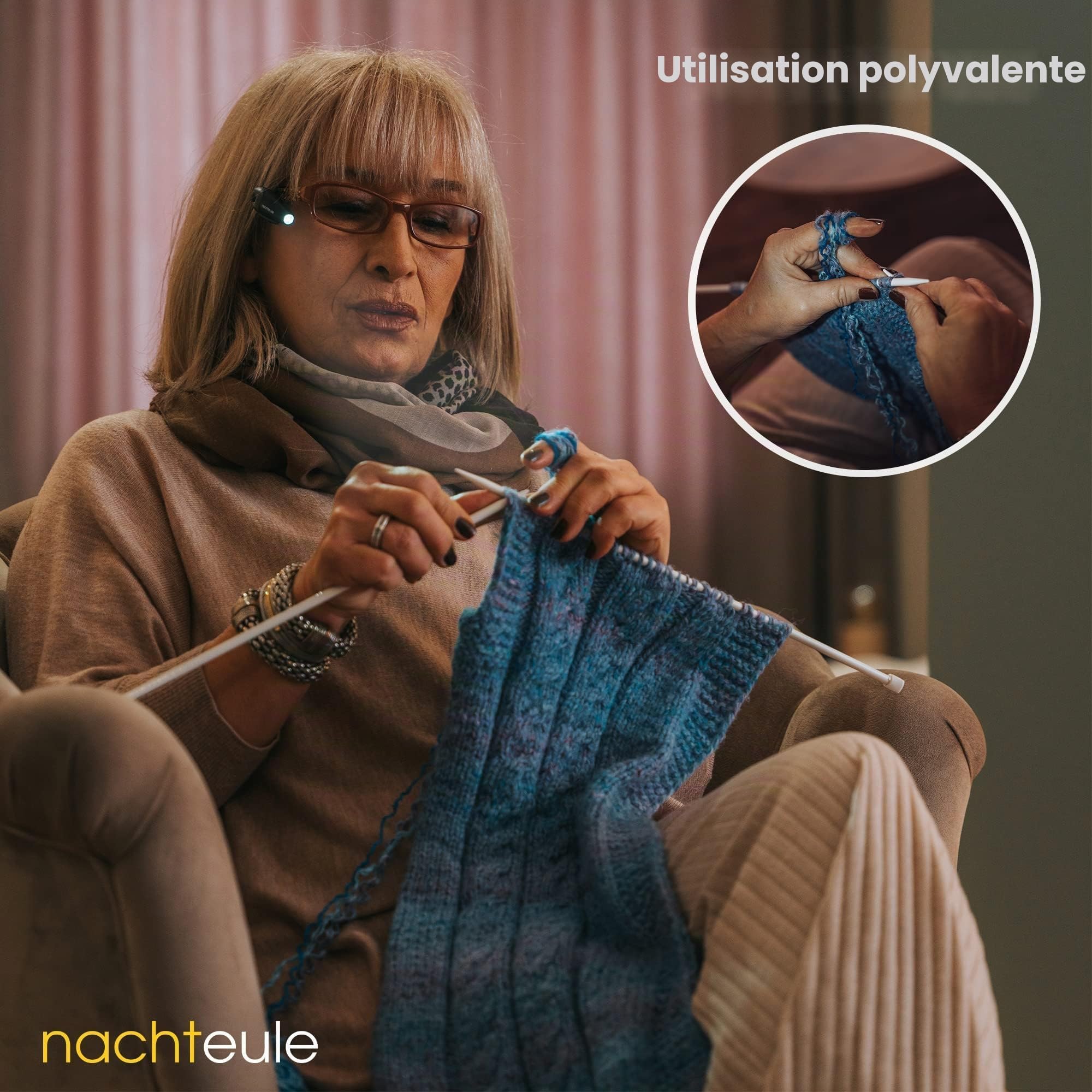 La liseuse "NACHTEULE" - facilement attachable aux lunettes ou les bandeu includé. Nouveau modèle rechargeable. Lampe de lecture. Lire au lit. Lampe á bricoler.