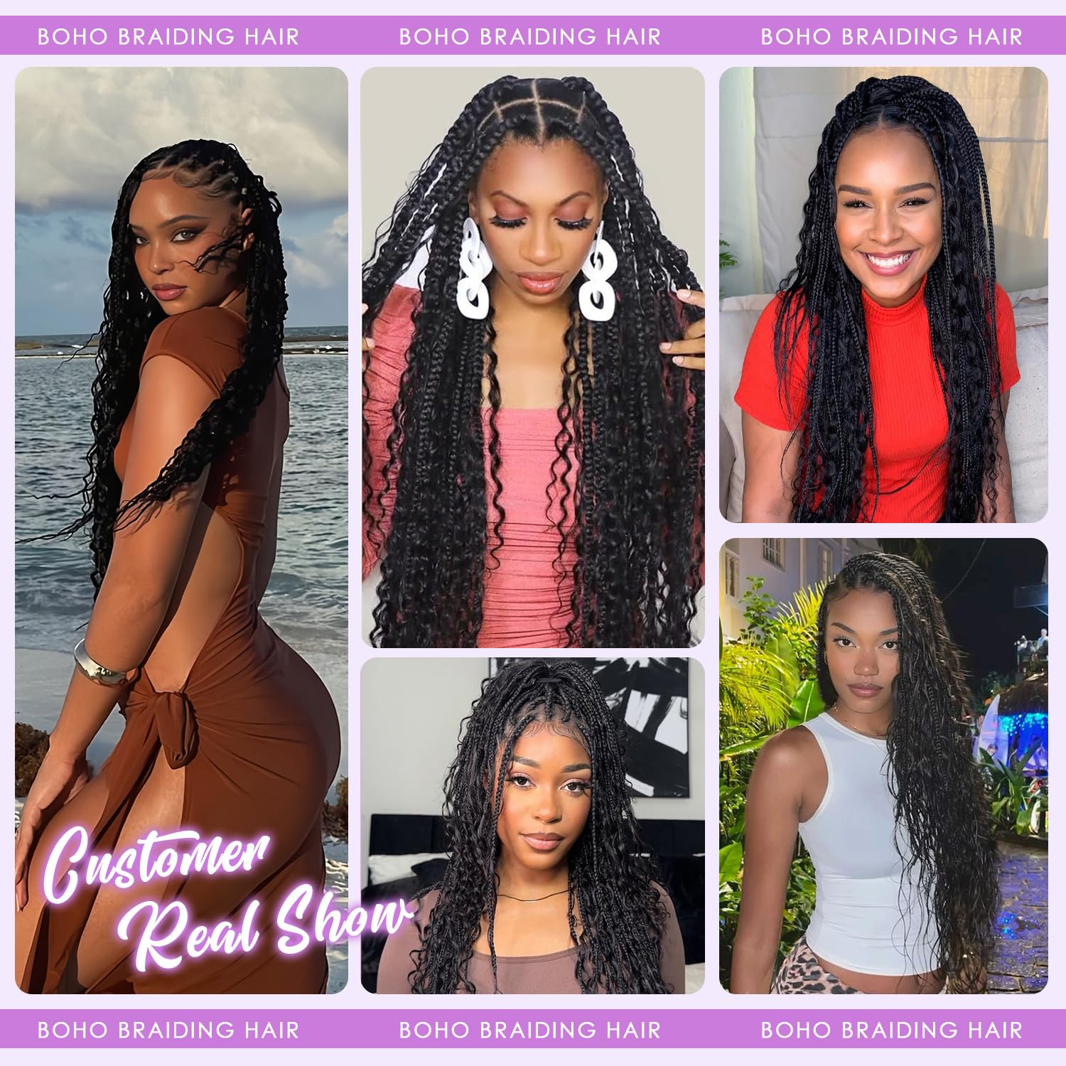 24-Inch Deep Wave Human Hair Extensions for Boho Braids, 100% Virgin Brazilian Boho Braids Deep Wave 12A Grade Salon Quality 100% Brazilian  main image 3