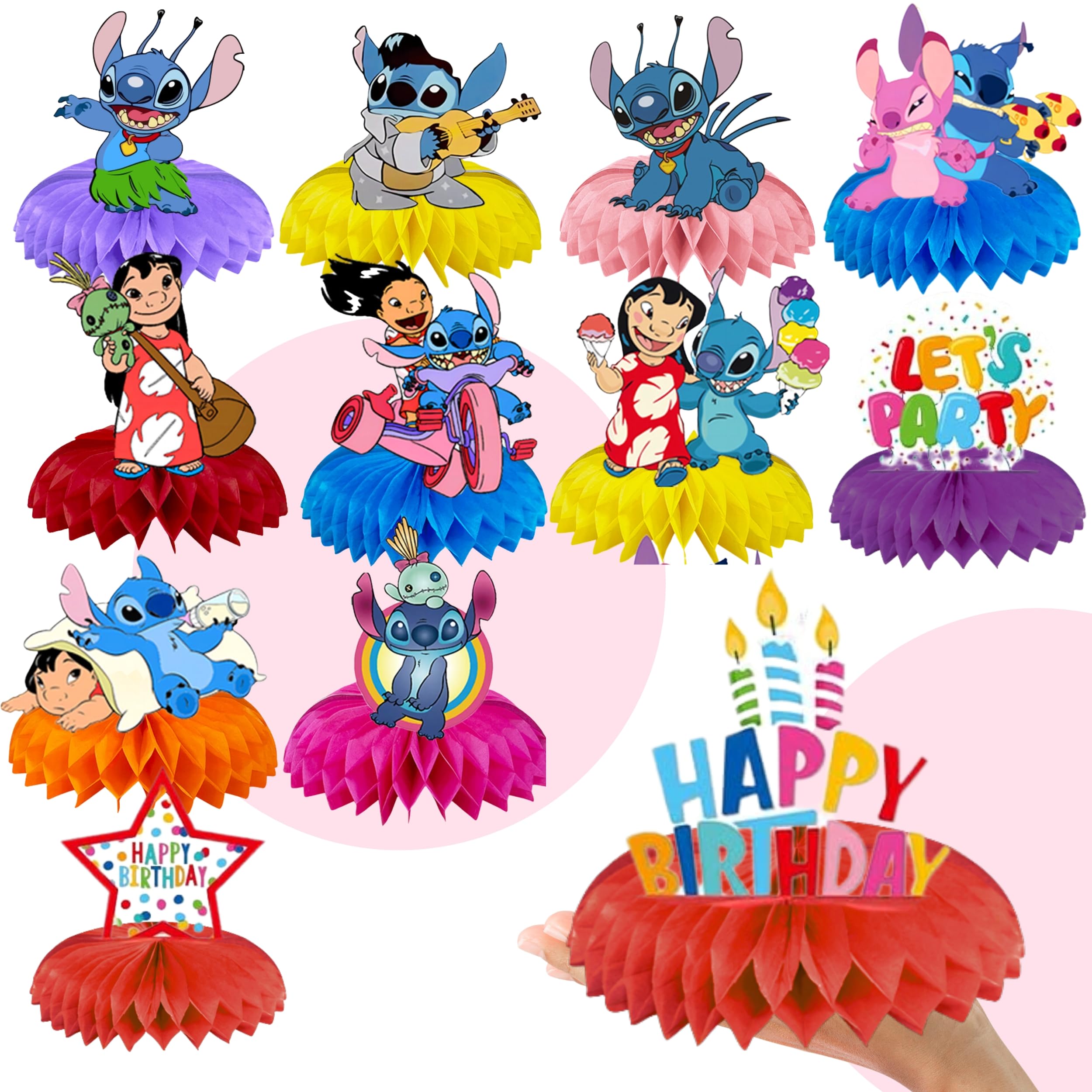 12PCS Cartoon Honeycomb Centerpieces for Party – Birthday Cartoon Centerpieces for Tables 3D Table Decorations Honeycomb for Party Decorations Birthday Party Supplies for Kids