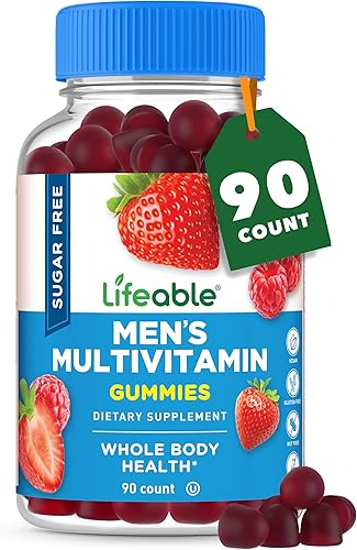 Lifeable Gomitas multivitamínicas sin azúcar para hombres | VIT A, C, D, E, B1, B2, niacina, B5, B6, folato, B12, biotina, yodo, zinc, cromo,