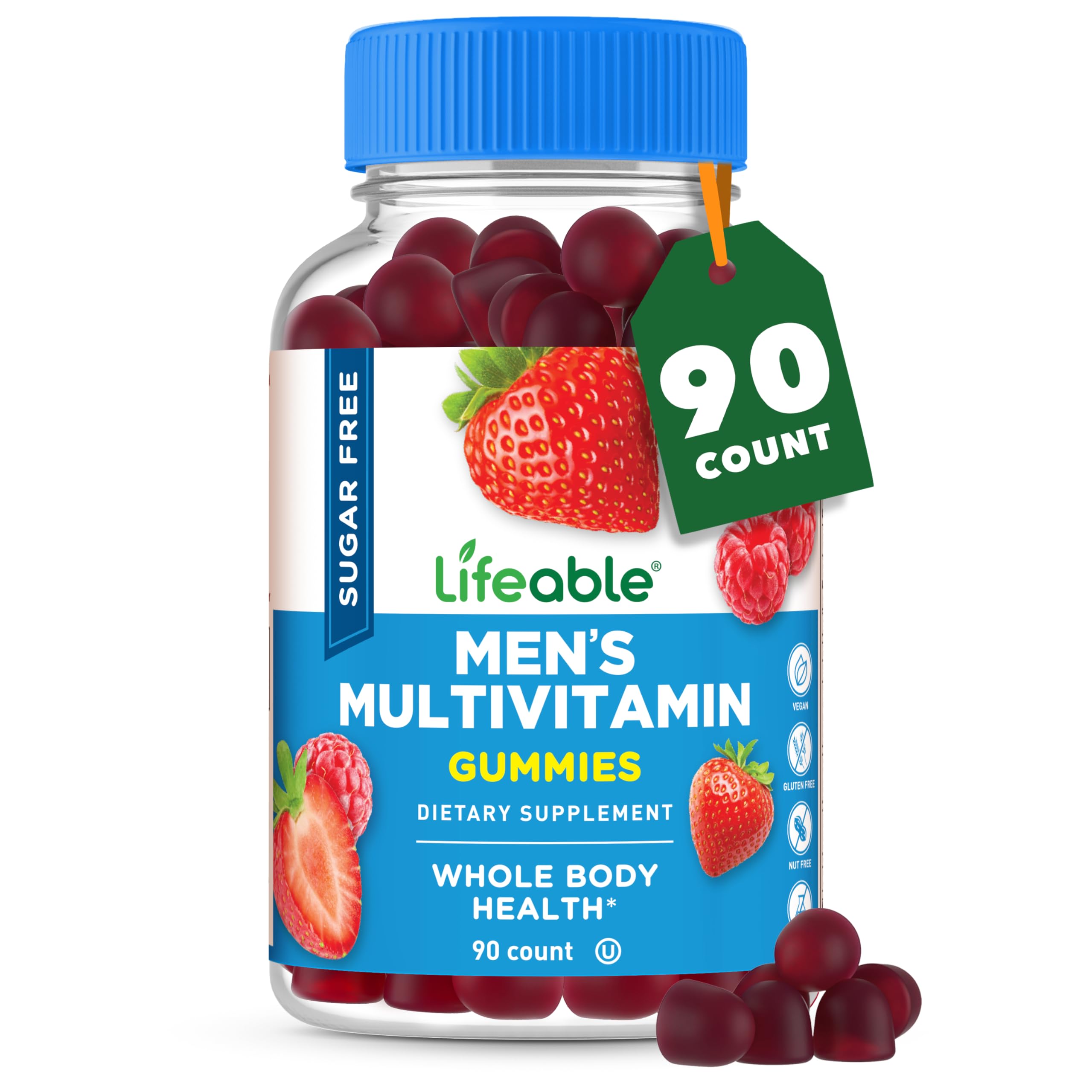 Lifeable Sugar Free Multivitamin Gummies for Men, Vegan, Berry, 90 Count