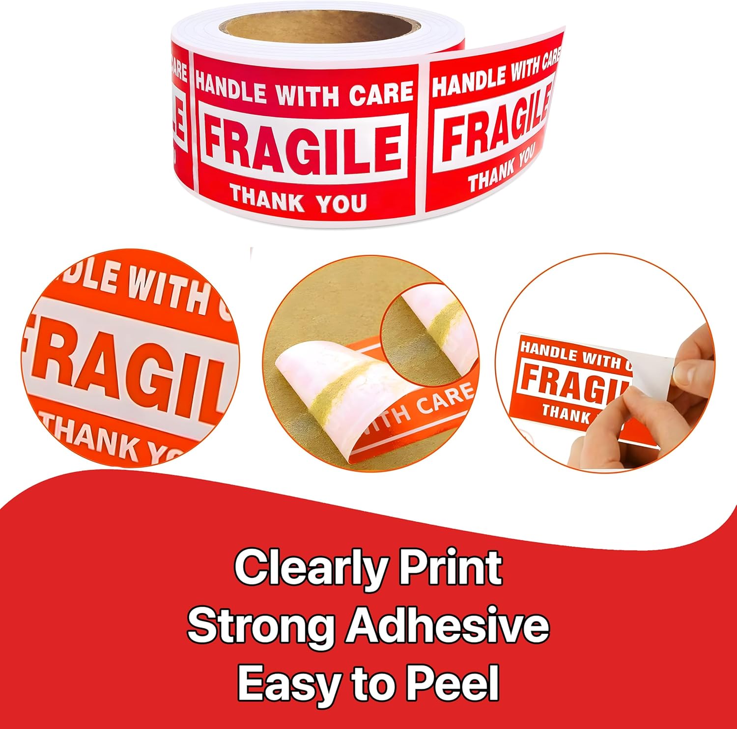 Fragile 3 x 5 inch - 2000 Stickers 4 Rolls Handle with Care - Thank You Warning Red Permanent Adhesive Labels for Shipping Moving Packing (4 Rolls, 3 x 5 inch)