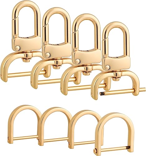 4 ganchos giratorios desmontables con 4 anillos en D atornillados para reemplazo de correa de bolso DIY (dorado, 1 pulgada)