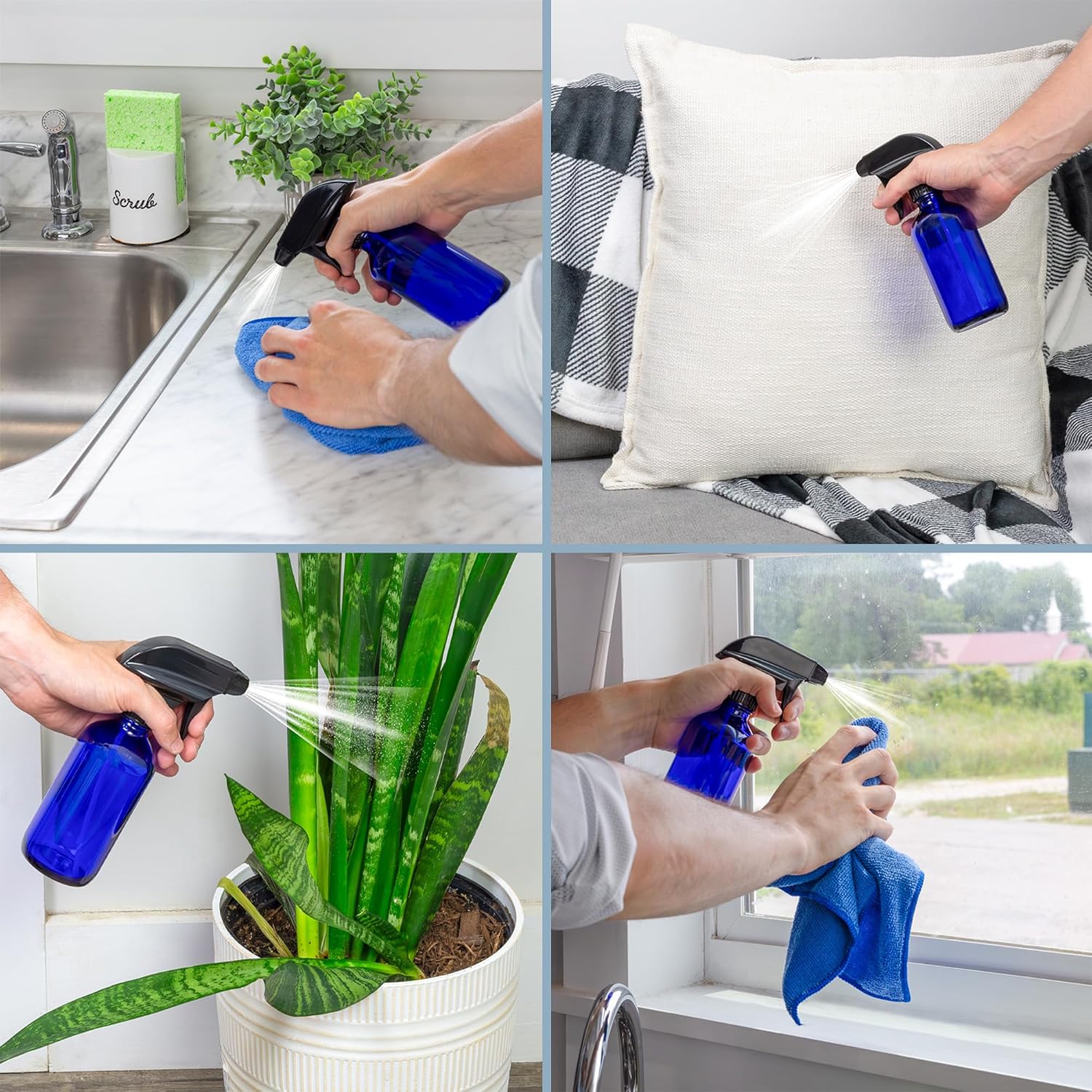 Cornucopia Brands 8-Ounce Cobalt Blue Glass Boston Round Spray Bottles (2 Pack) 3-Setting Heavy Duty Sprayers, Empty Refillable Bottle image 3