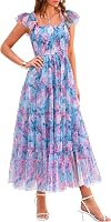 PRETTYGARDEN Women's Sleeveless Smocked Tulle Midi Dress - Flowy Ruffle Sundress for Summer Party Wedding Beach Guest
