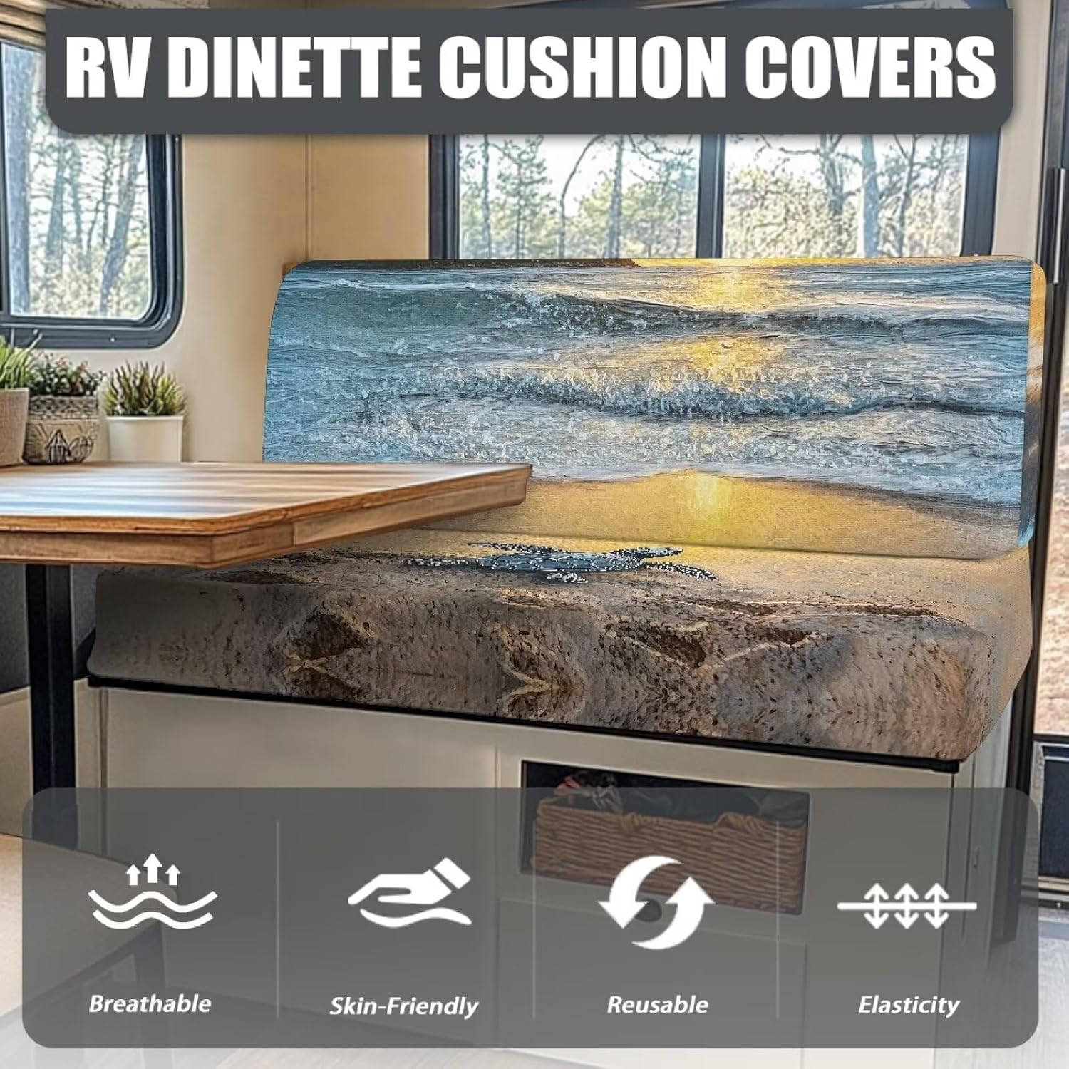 Beach Sea Turtle 2pcs RV Dinette Cushion Covers Stretch Loveseat Slipcover RV Sofa Cover Furniture Protector Kids Pets Friendly Couch Cover for Cushion