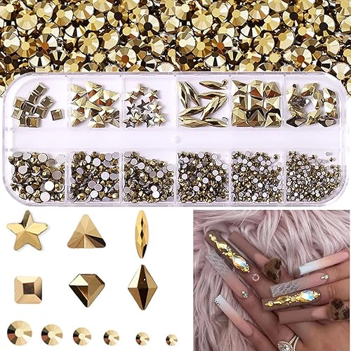 BELICEY Kit de diamantes de imitación para uñas, 800 unidades de diamantes de imitación de aurum multiformas para decoración de cristales de uñas,