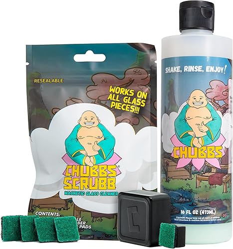 Chubbs Scrubb - Limpiador magnético de vidrio con solución de limpieza de vidrio de 16 onzas, incluye limpiador de vidrio magnético y solución de