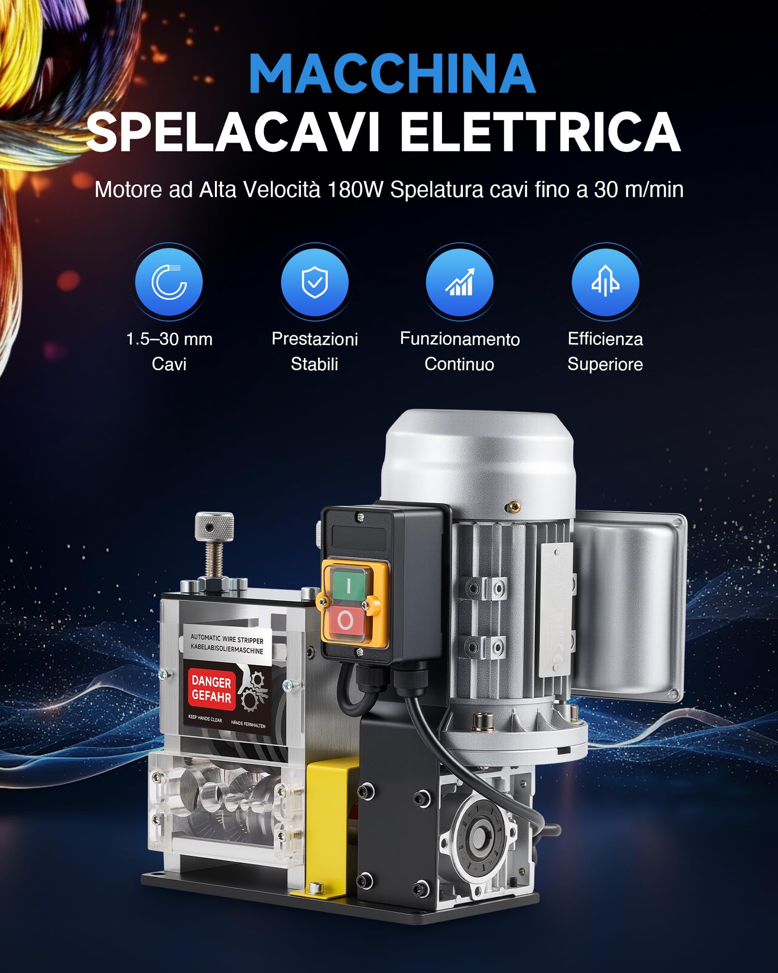 CREWORKS 180W Macchina Spellacavi Elettrica Professionale a 5 Canali Spelafili Automatico per Fili da 1,5-30 mm per Riciclaggio di Laboratori Domestici di Elettricisti