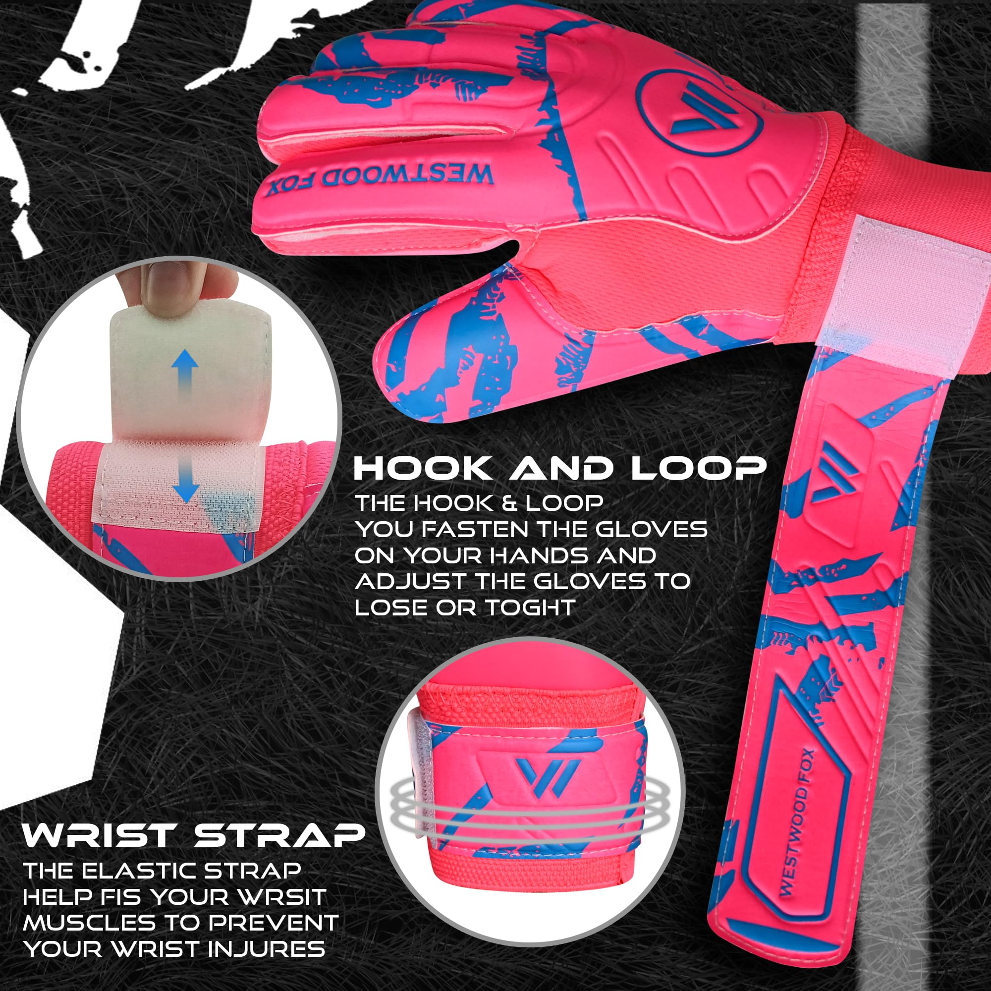 WESTWOOD FOX Goalkeeper Goalie Gloves,Finger Protection Soccer Goalie Gloves for Kids,Youth,Adults,Heavy Grip Palm Dumbo Latex 4+3 mm,Wrist Support