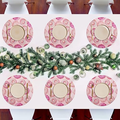Miniatura 7 de Pink Donuts Round Placemat, Non Slip Heat Resistant Mats for Kitchen one sizex4